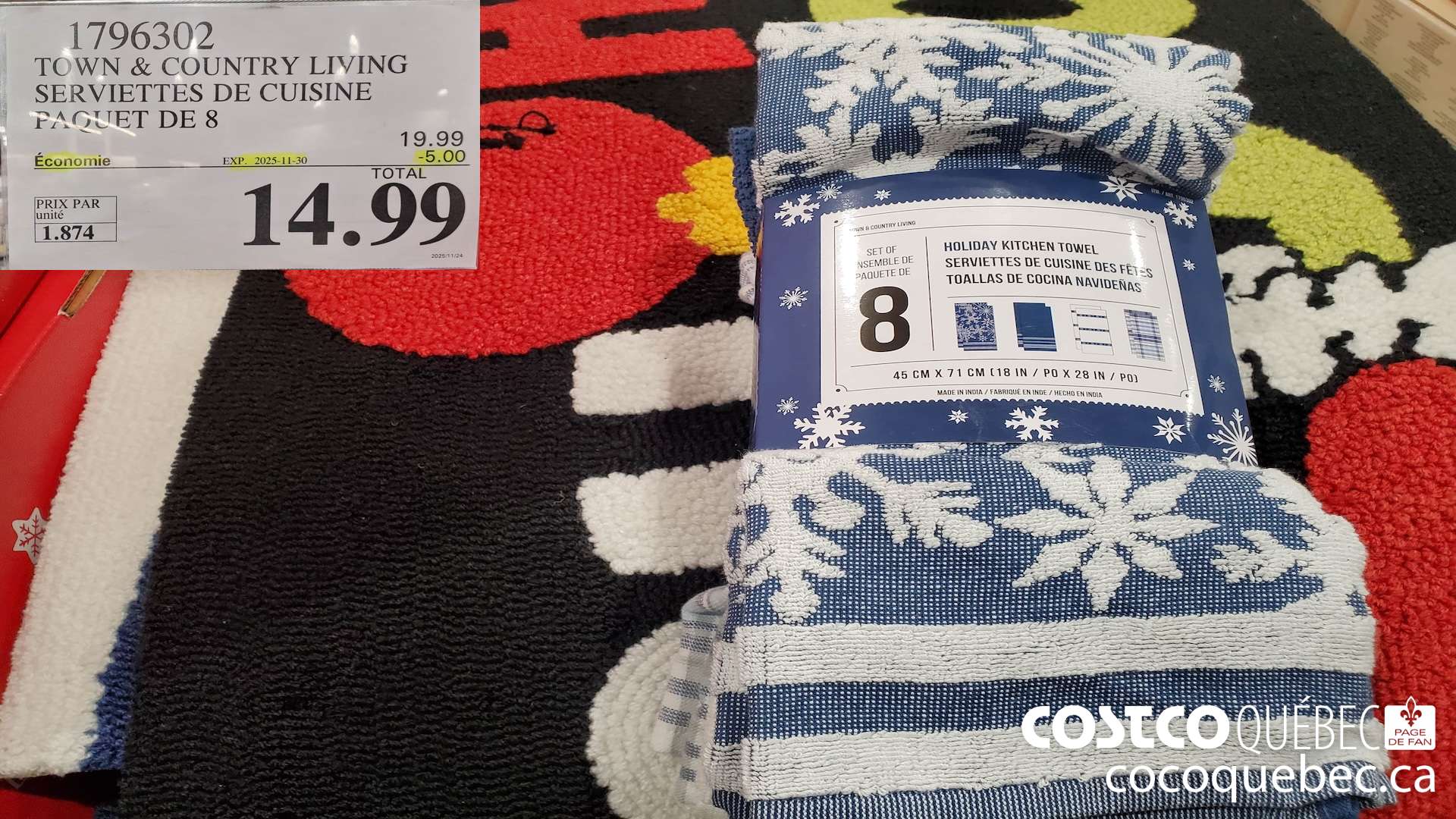1796302 TOWN & COUNTRY LIVING SERVIETTES DE CUISINE PAGUET DE 8 ($5.00 INSTANT SAVINGS EXPIRES ON 2025-11-30) $14.99