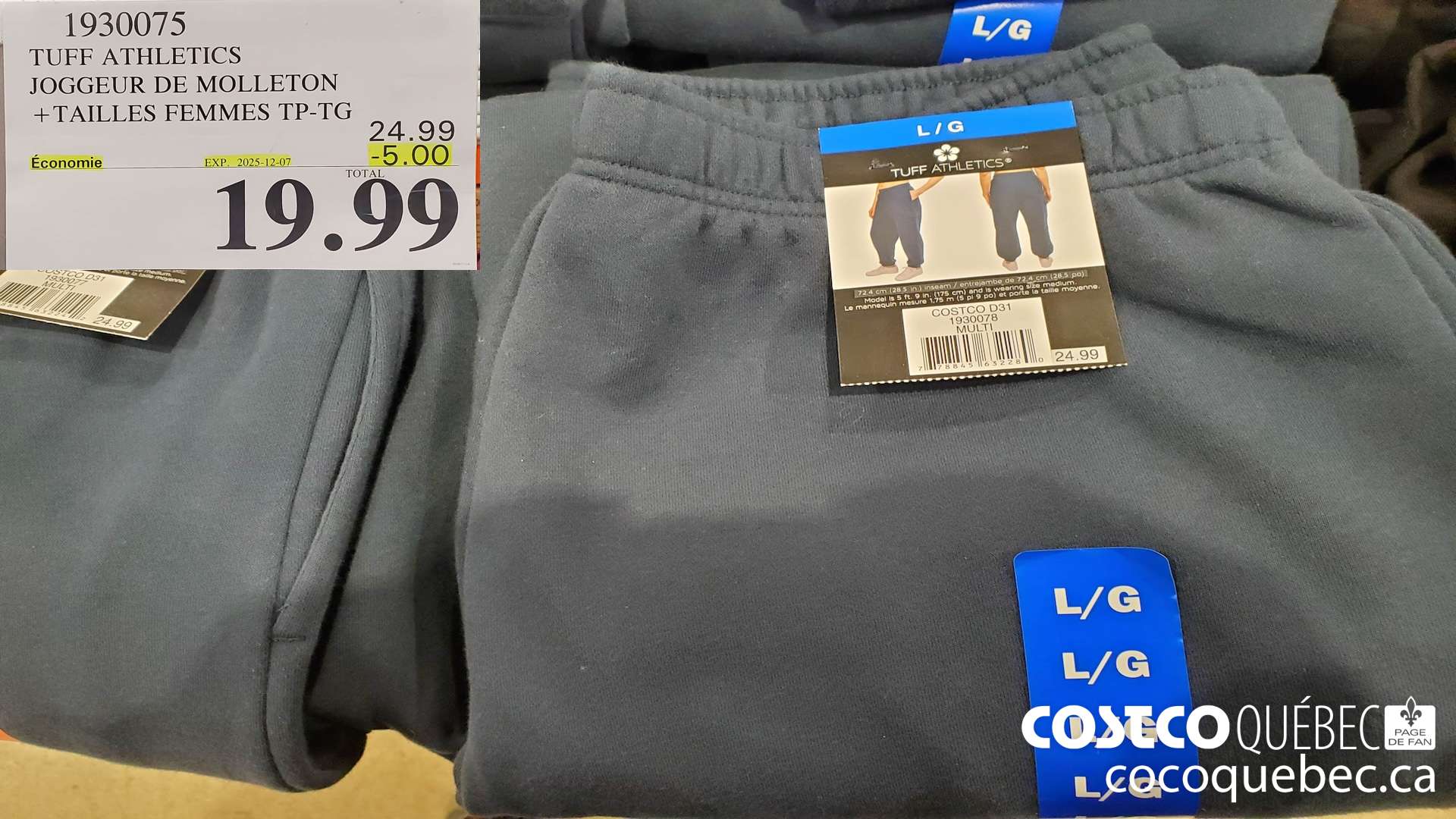 1930075 TUFF ATHLETICS JOGGEUR DE MOLLETON +TAILLES FEMMES TP-TG ($5.00 INSTANT SAVINGS EXPIRES ON 2025-12-07) $19.99