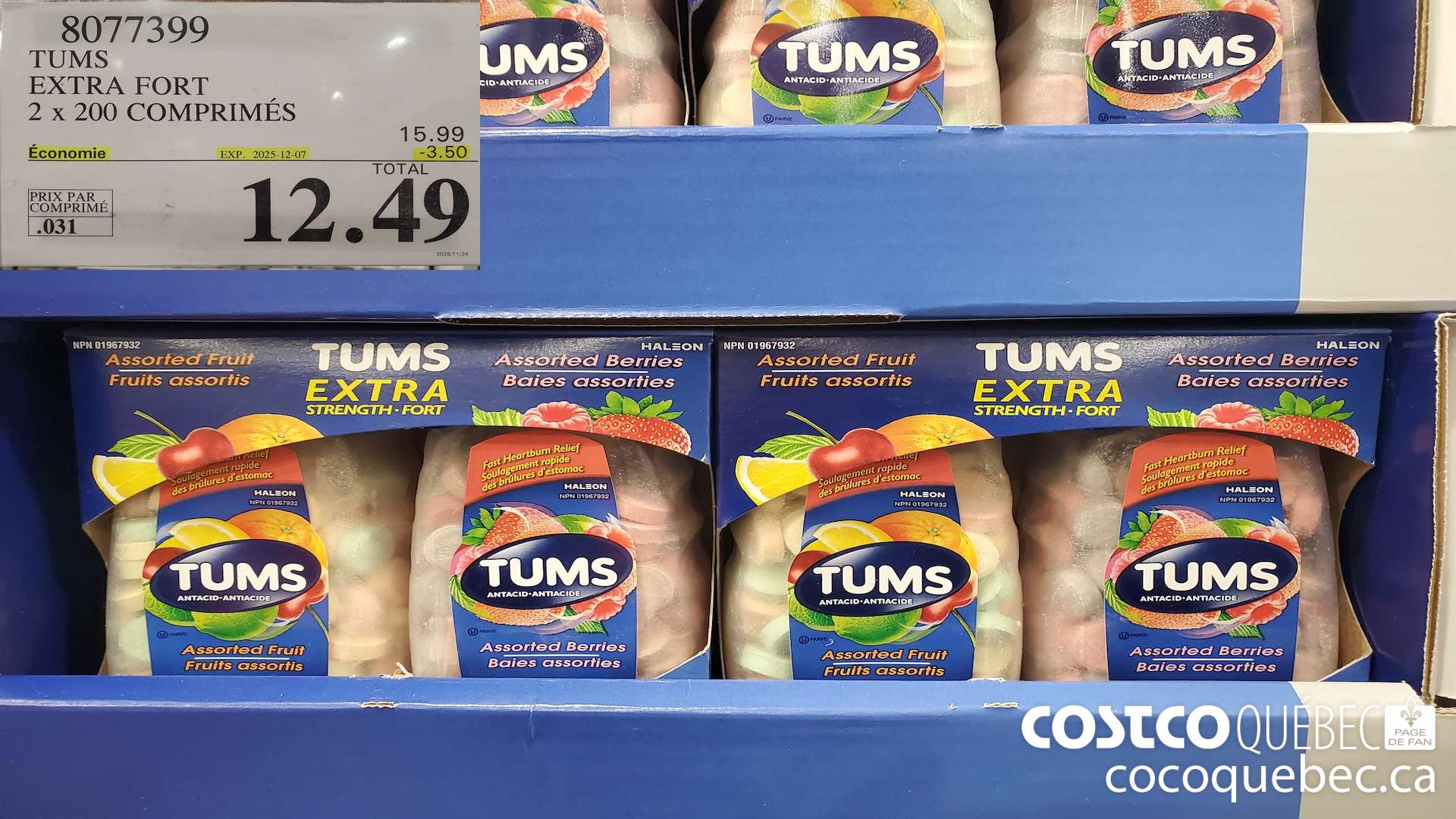 8077399 TUMS EXTRA FORT 2 x 200 COMPRIMES ($3.50 INSTANT SAVINGS EXPIRES ON 2025-12-07) $12.49