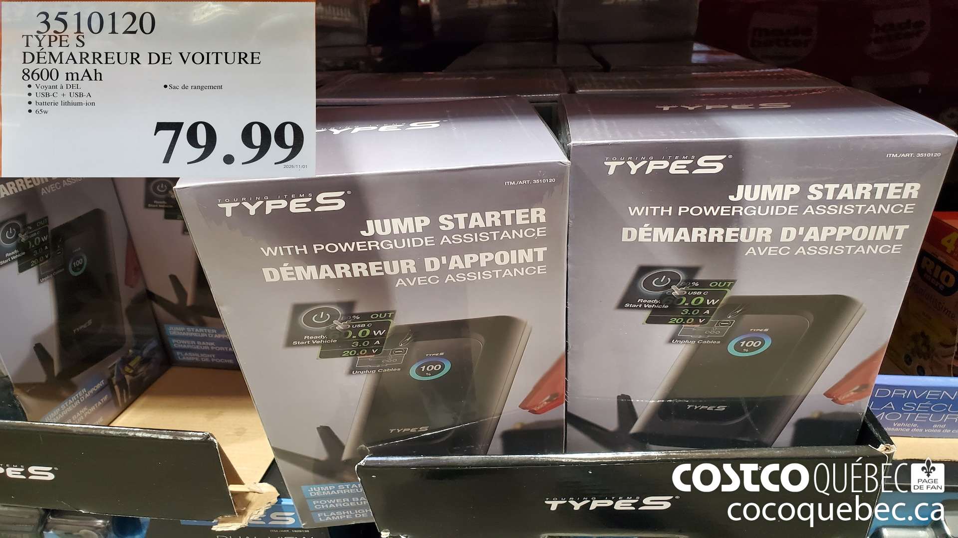 3510120 TYPE S DEMARREUR DE VOITURE 8600 mAh $79.99