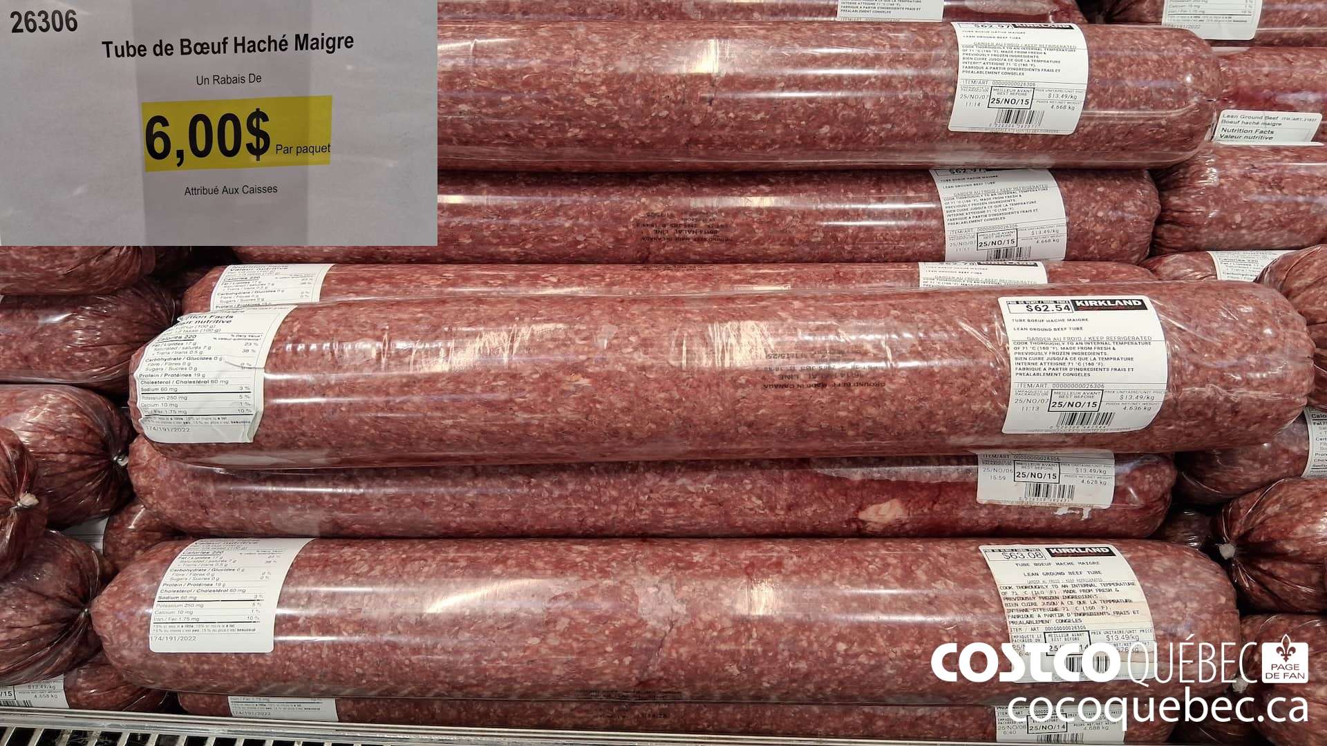 26306 Tube de Boeuf Haché Maigre  ($6.00 INSTANT SAVINGS)