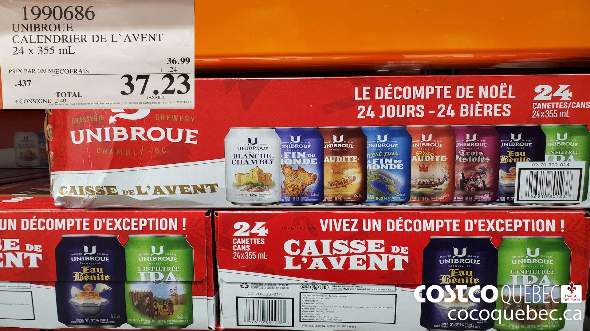 1990686 UNIBROUE CALENDRIER DE L’ AVENT 24 x 355 mL  $37.23