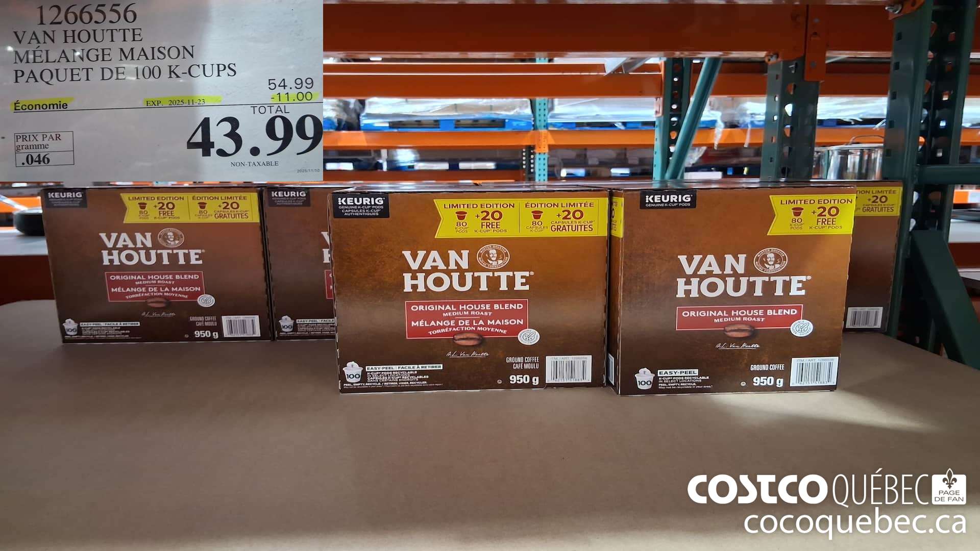 1266556 VAN HOUTTE MELANGE MAISON PAQUET DE 100 K-CUPS ($11.00 INSTANT SAVINGS EXPIRES ON 2025-11-23) $43.99