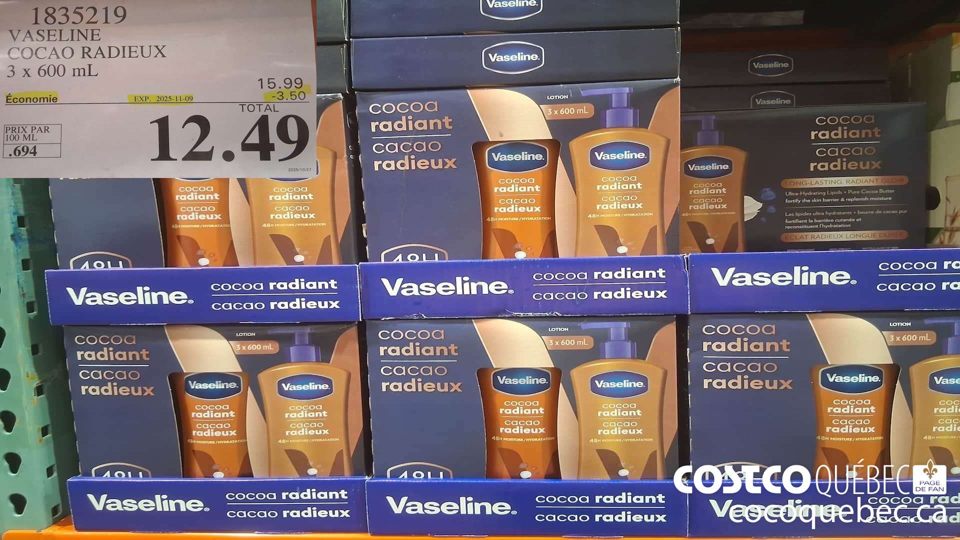 1835219 VASELINE COCAO RADIEUX 3 X 600ML ($3.50 INSTANT SAVINGS EXPIRES ON 2025-11-09) $12.49