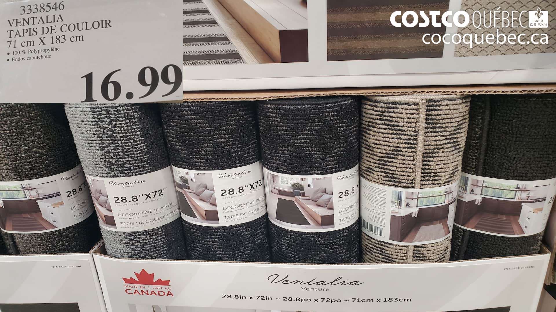 3338546 VENTALIA TAPIS DE COULOIR 71CM X 183 CM $16.99