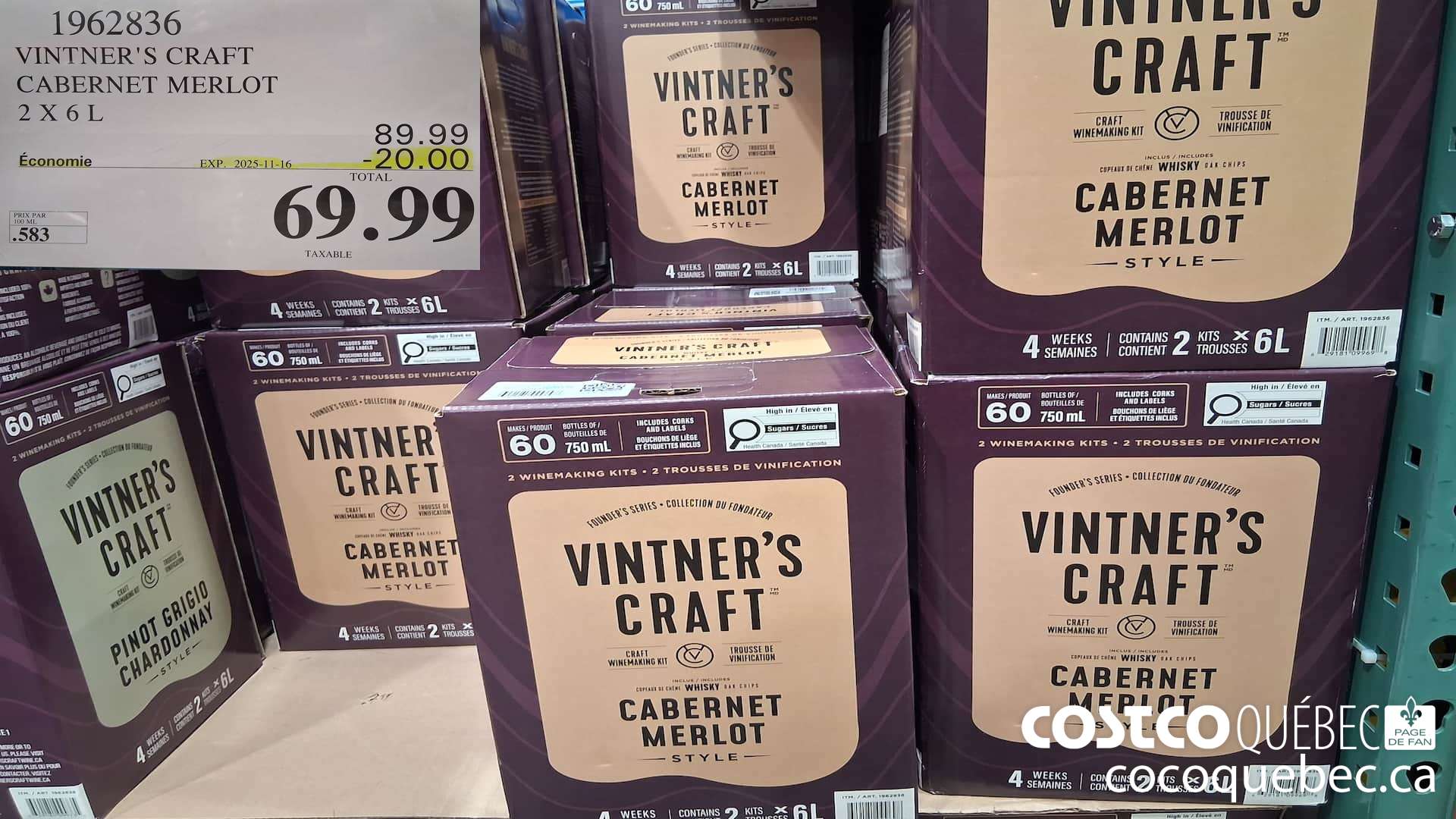 1962836 VINTNER'S CRAFT CABERNET MERLOT 2 X 6L ($20.00 INSTANT SAVINGS EXPIRES ON 2025-11-16) $69.99