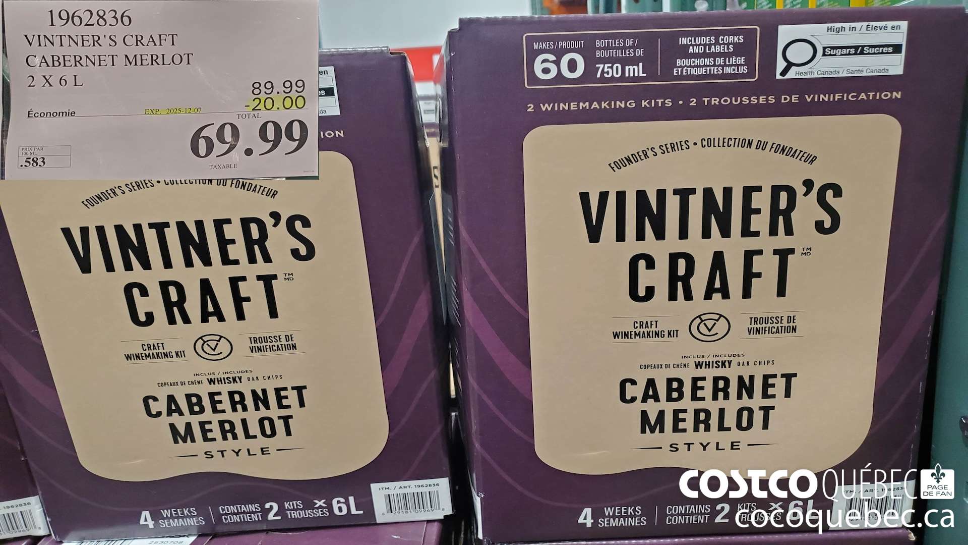 1962836 VINTNER'S CRAFT CABERNET MERLOT 2 X 6L ($20.00 INSTANT SAVINGS EXPIRES ON 2025-12-07) $69.99