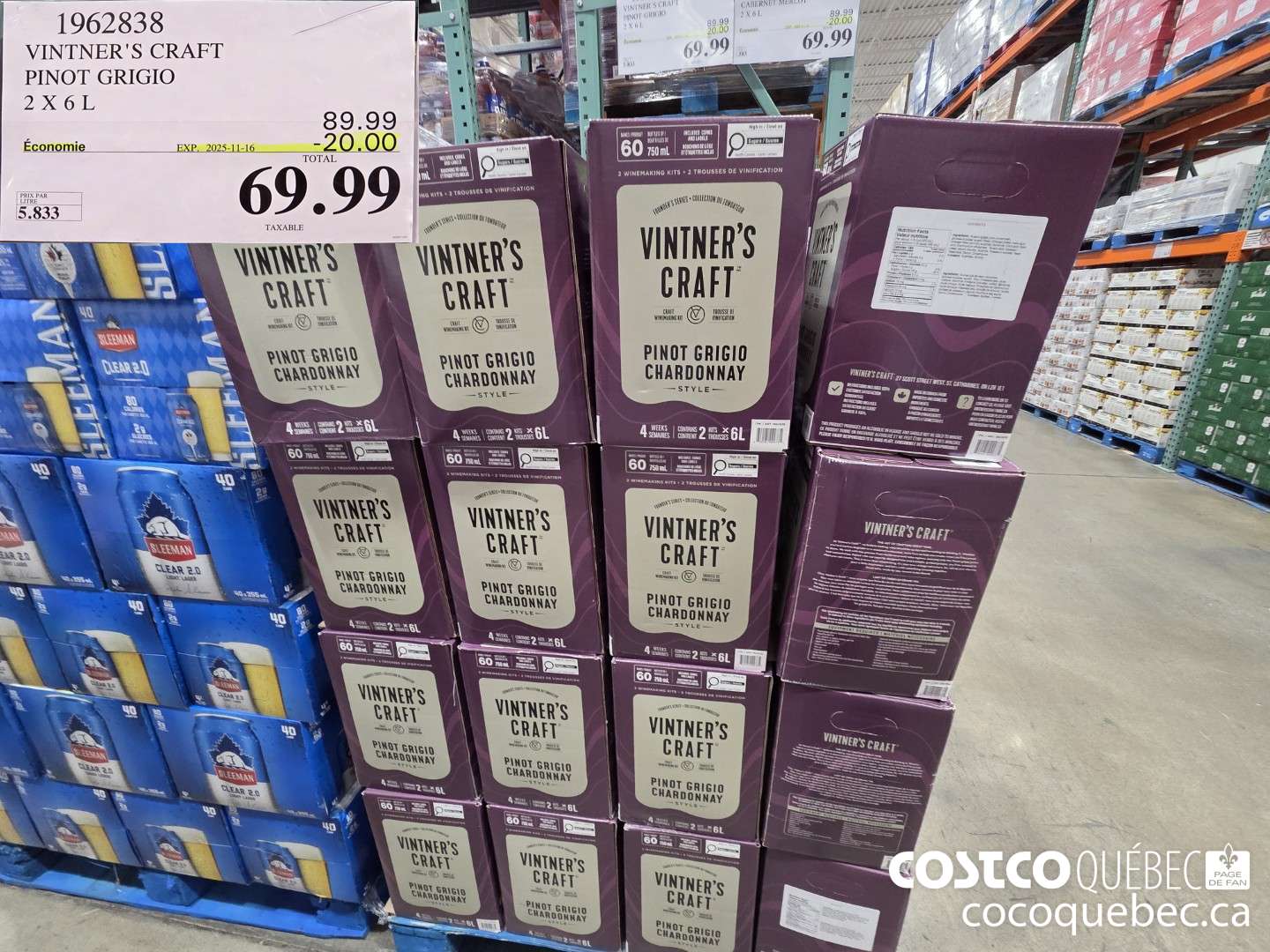 1962838 VINTNER'S CRAFT PINOT GRIGIO 2 X 6L ($20.00 INSTANT SAVINGS EXPIRES ON 2025-11-16) $69.99