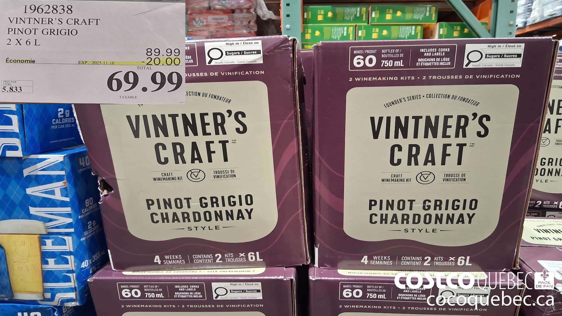 1962838 VINTNER'S CRAFT PINOT GRIGIO 2 X 6L ($20.00 INSTANT SAVINGS EXPIRES ON 2025-11-16) $69.99