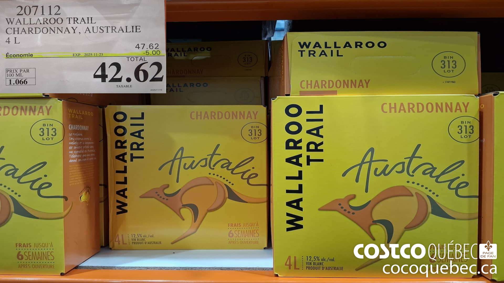 207112 WALLAROO TRAIIL CHARDONNAY, AUSTRALIE 4L ($5.00 INSTANT SAVINGS EXPIRES ON 2025-11-23) $42.62