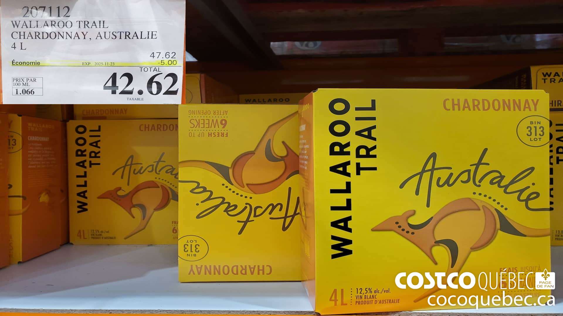 207112 WALLAROO TRAIIL CHARDONNAY, AUSTRALIE 4L ($5.00 INSTANT SAVINGS EXPIRES ON 2025-11-23) $42.62