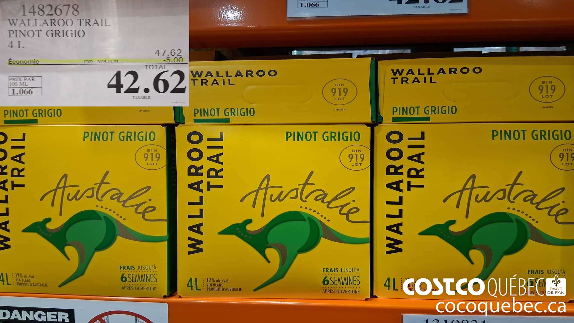 1482678 WALLAROO TRAIL PINOT GRIGIO 4L ($5.00 INSTANT SAVINGS EXPIRES ON 2025-11-23) $42.62