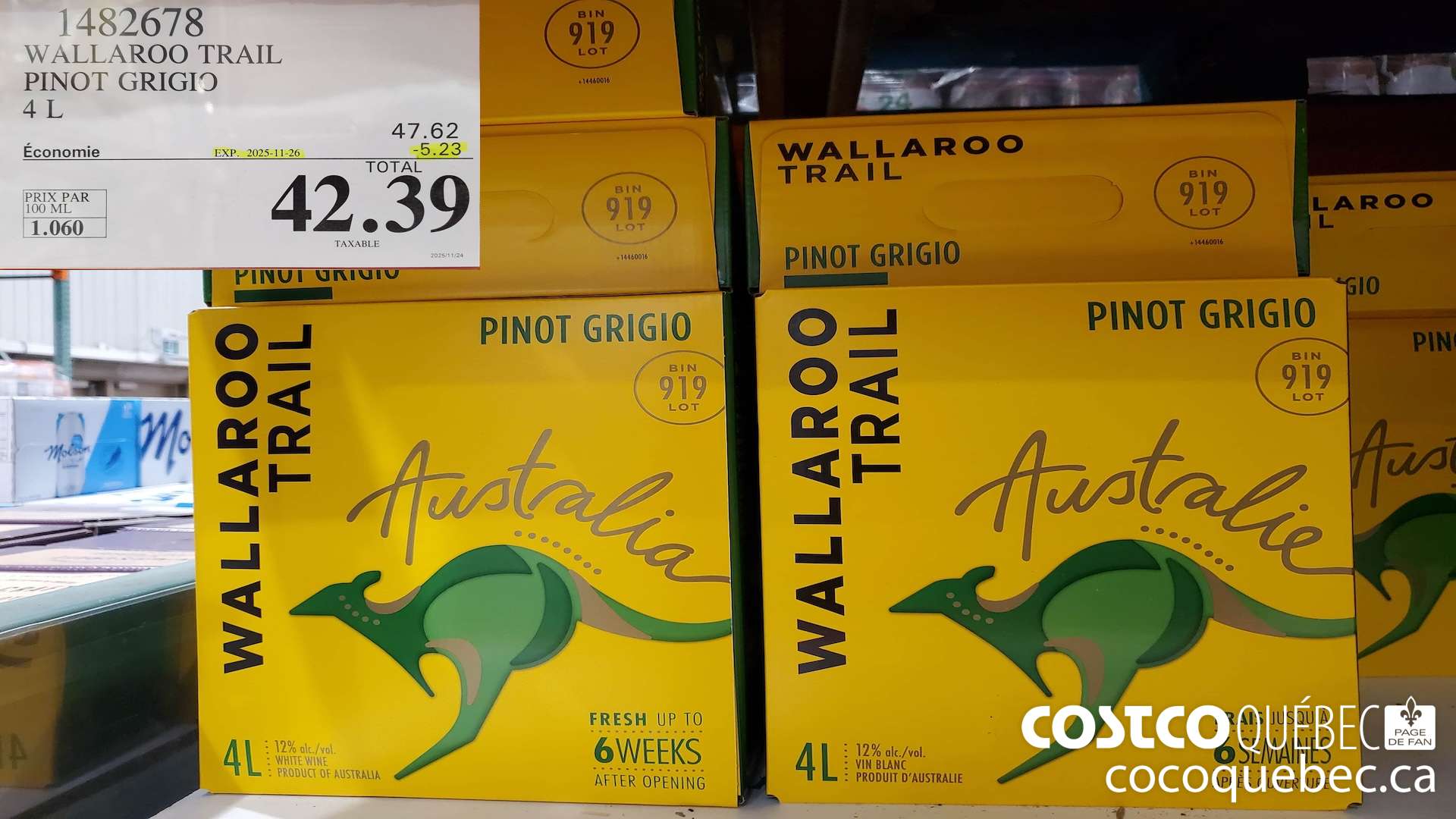 1482678 WALLAROO TRAIL PINOT GRIGIO 4L ($5.23 INSTANT SAVINGS EXPIRES ON 2025-11-26) $42.39