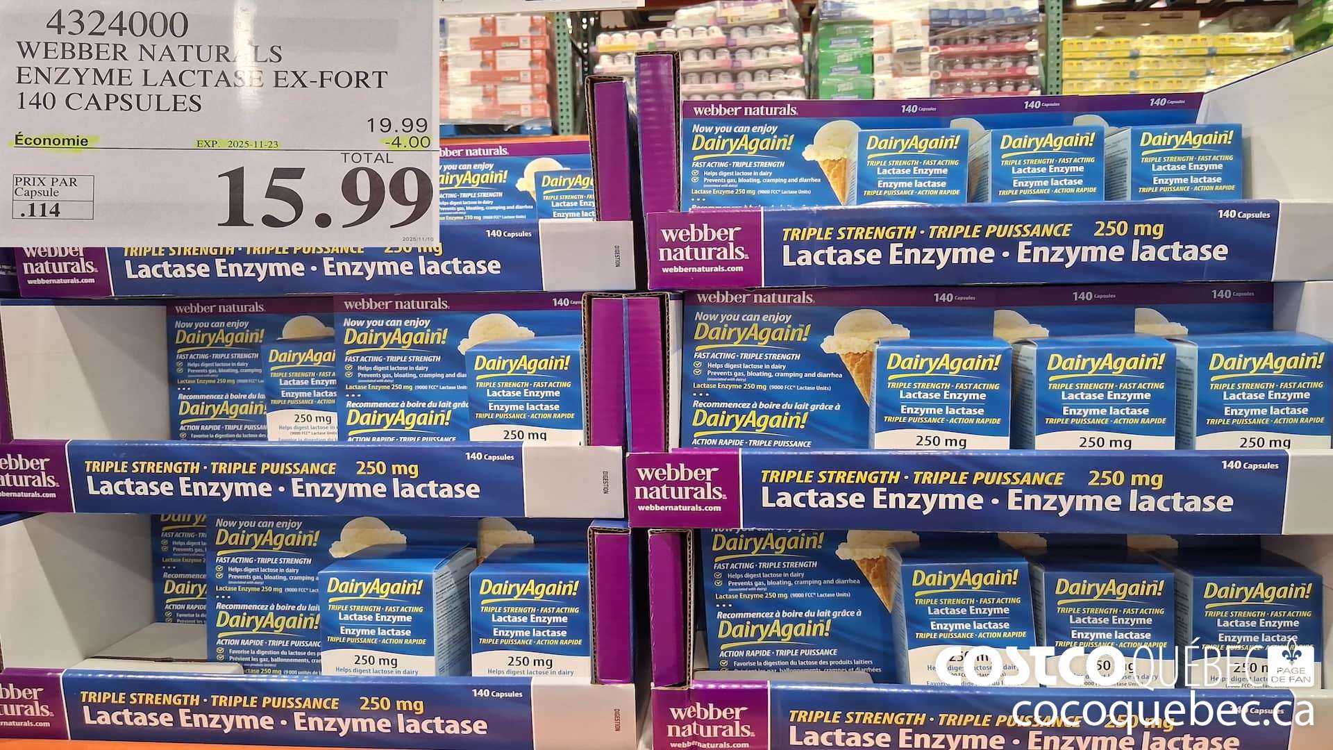 4324000 WEBBER NATURALS ENZYME LACTASE EX-FORT 140 CAPSULES ($4.00 INSTANT SAVINGS EXPIRES ON 2025-11-23) $15.99