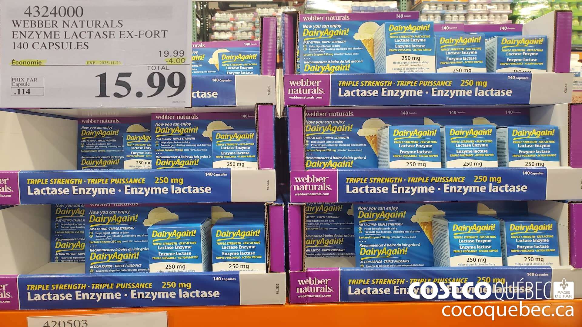 4324000 WEBBER NATURALS ENZYME LACTASE EX-FORT 140 CAPSULES ($4.00 INSTANT SAVINGS EXPIRES ON 2025-11-23) $15.99