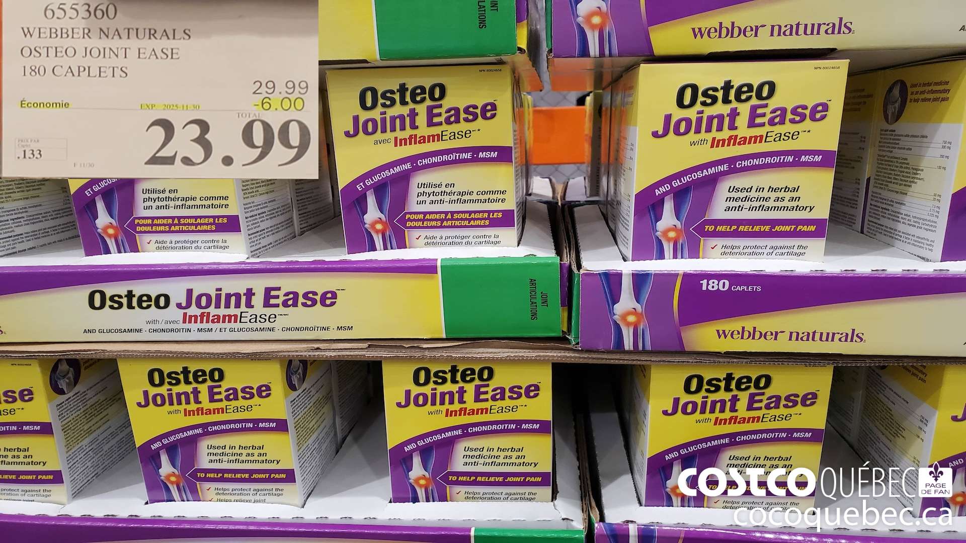 655360 WEBBER NATURALS OSTEO JOINT EASE 180 CAPLETS ($6.00 INSTANT SAVINGS EXPIRES ON 2023-11-30) $23.99