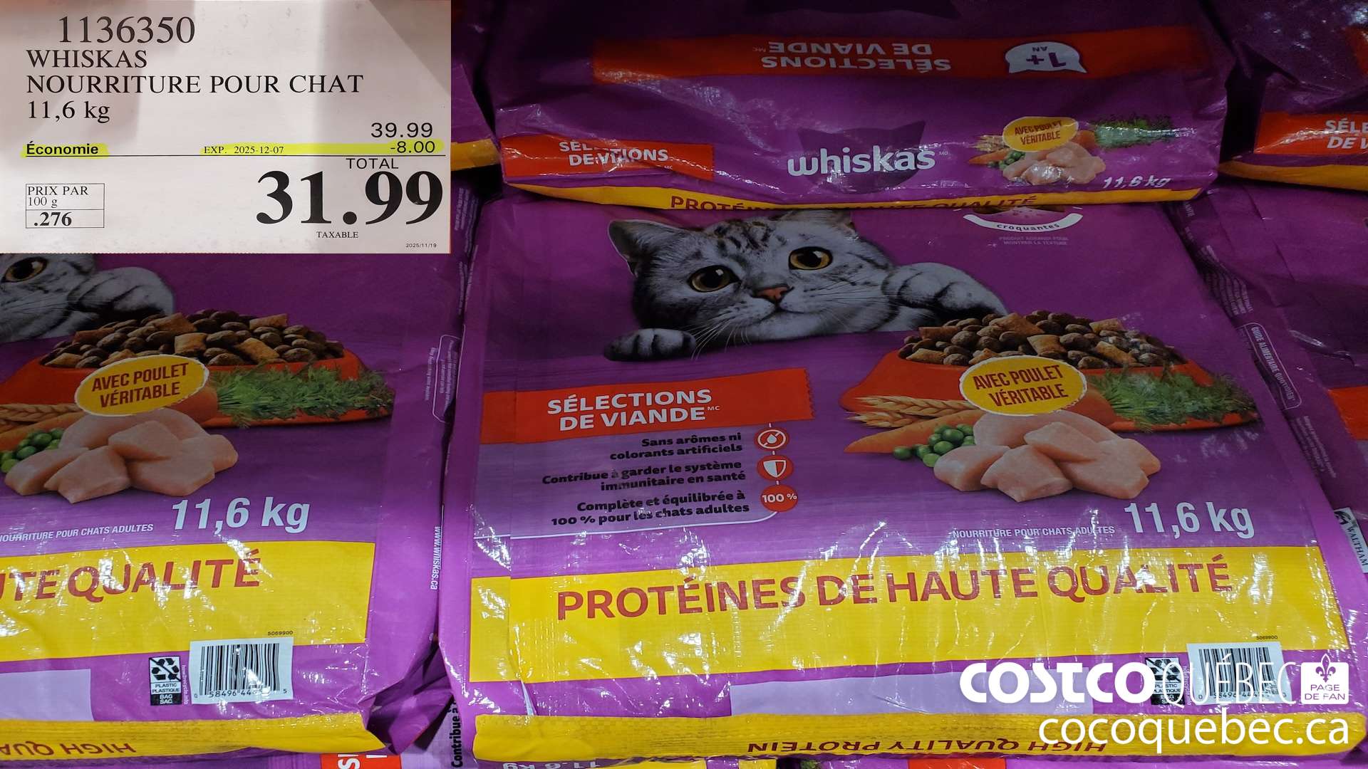 1136350 WHISKAS NOURRITURE POUR CHAT 11,6 kg ($8.00 INSTANT SAVINGS EXPIRES ON 2025-12-07) $31.99