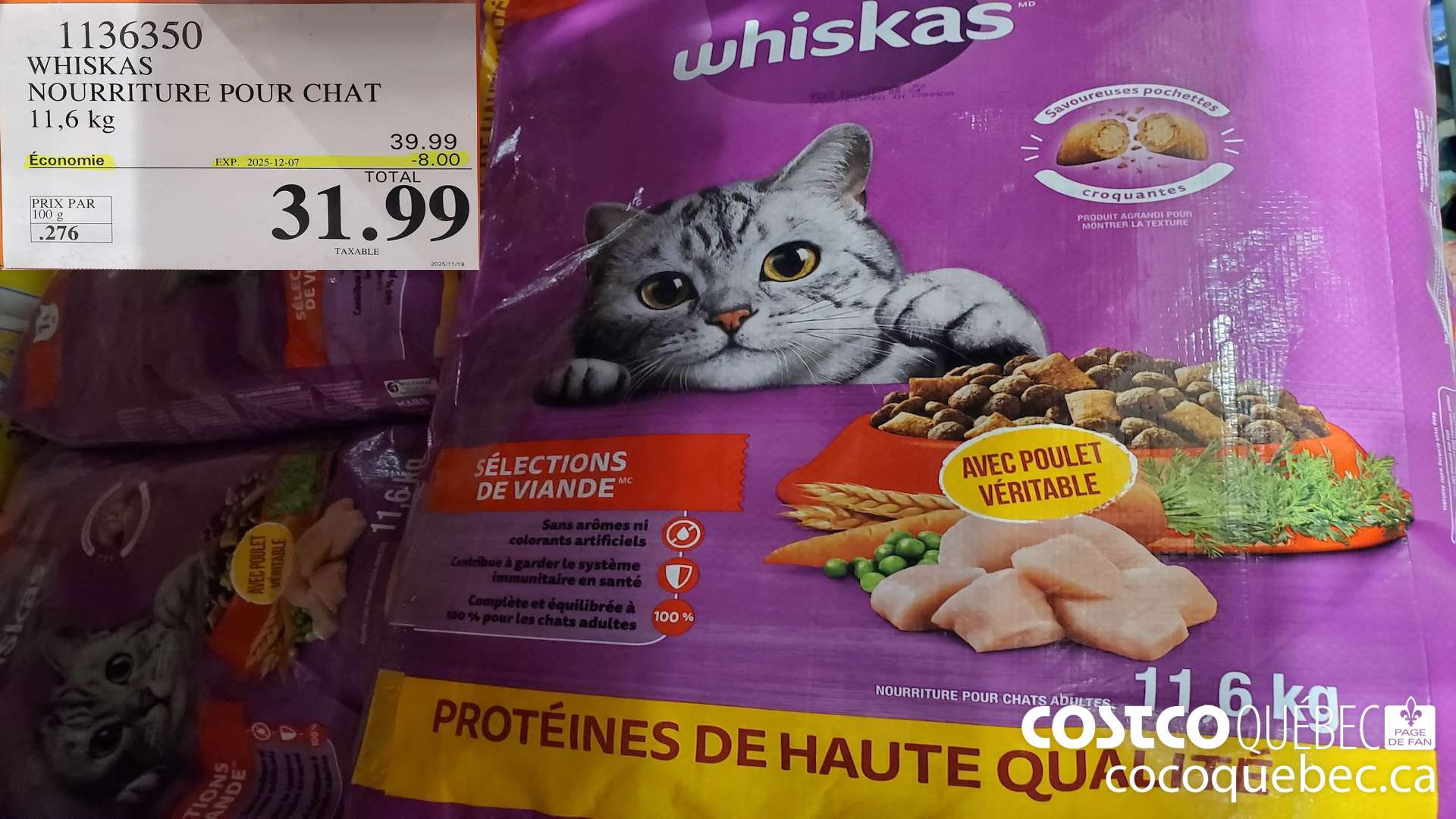 1136350 WHISKAS NOURRITURE POUR CHAT 11,6 kg ($8.00 INSTANT SAVINGS EXPIRES ON 2025-12-07) $31.99