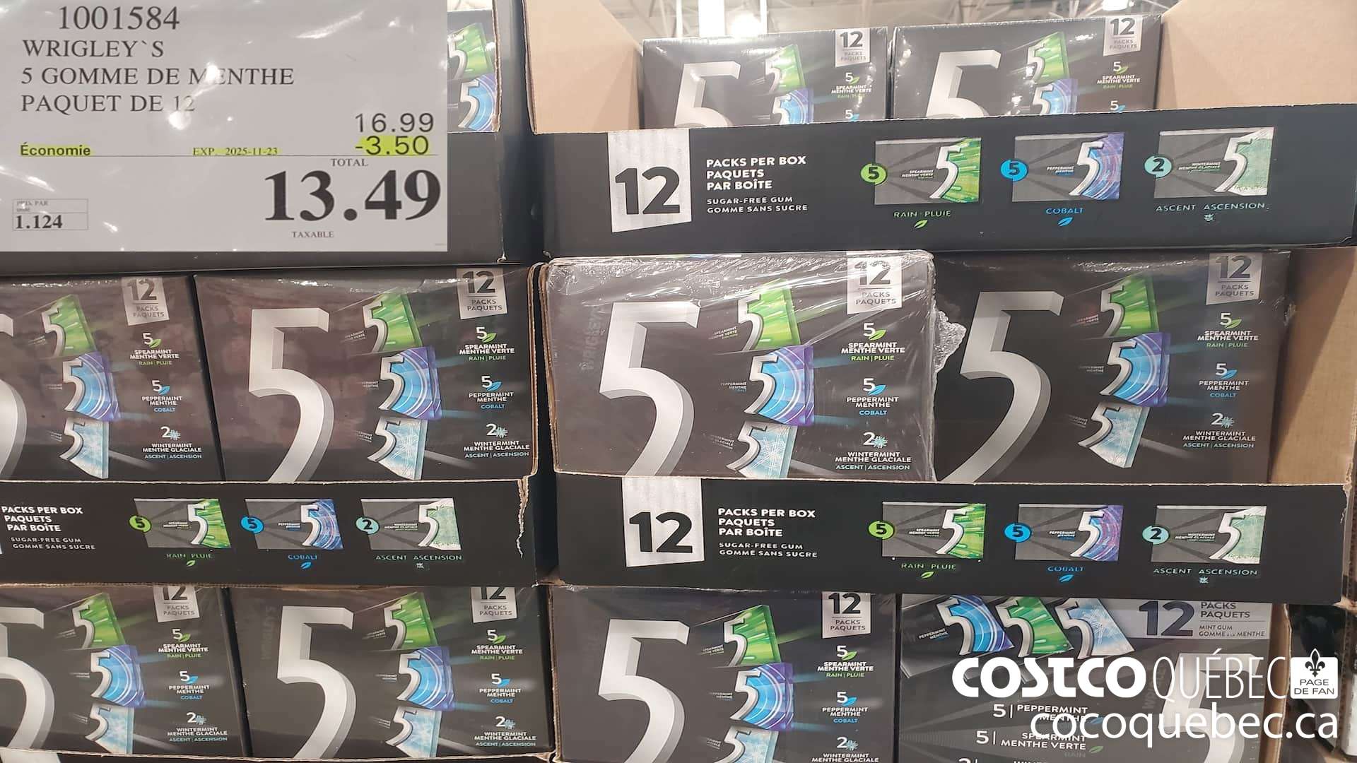 1001584 WRIGLEY'S 5S GOMME DE MENTHE PAQUET DE 12 ($3.50 INSTANT SAVINGS EXPIRES ON 2025-11-23) $13.49