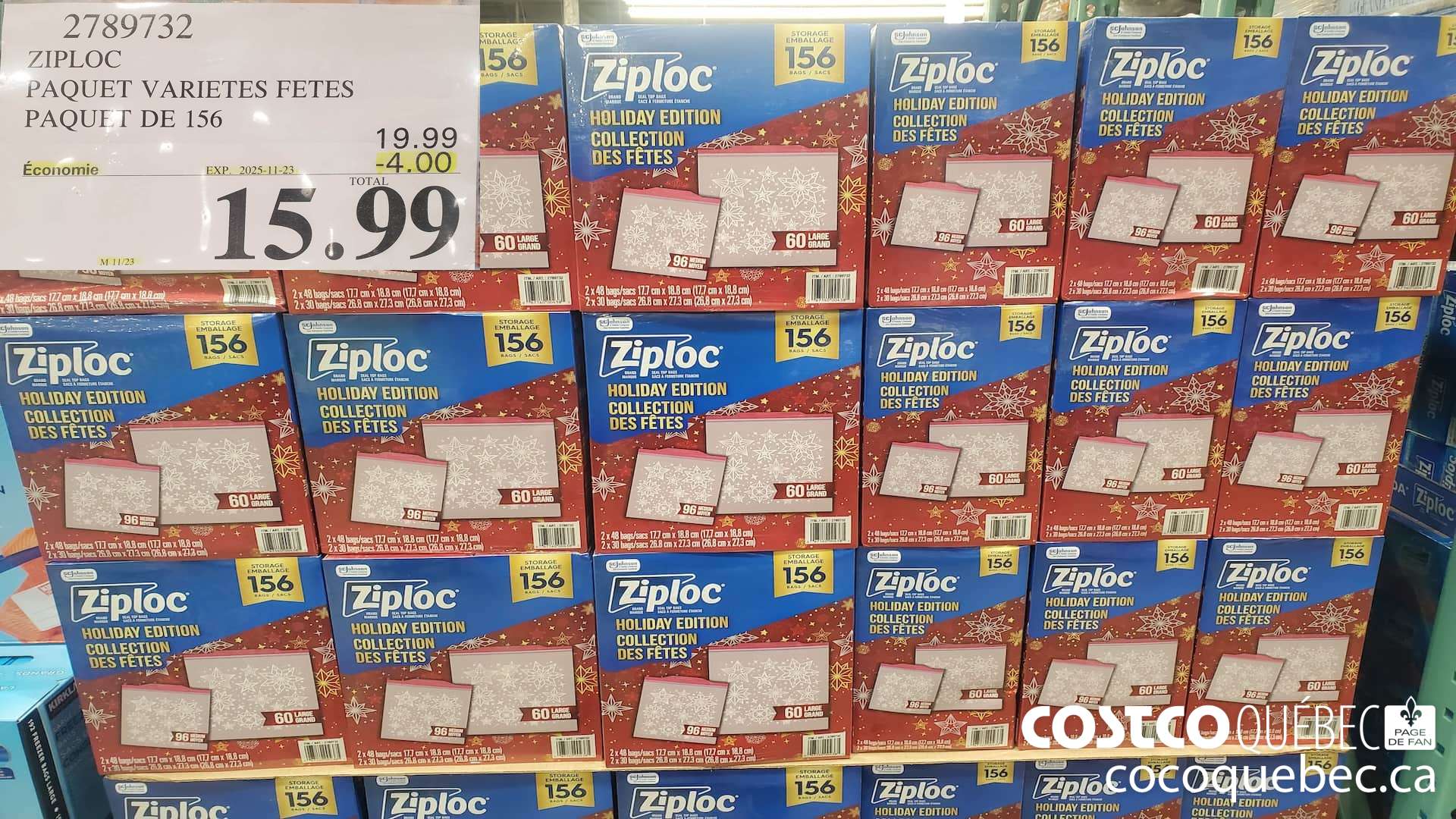 2789732 ZIPLOC PAQUET VARIETES FETES PAQUET DE 156 ($4.00 INSTANT SAVINGS EXPIRES ON 2025-11-23) $15.99