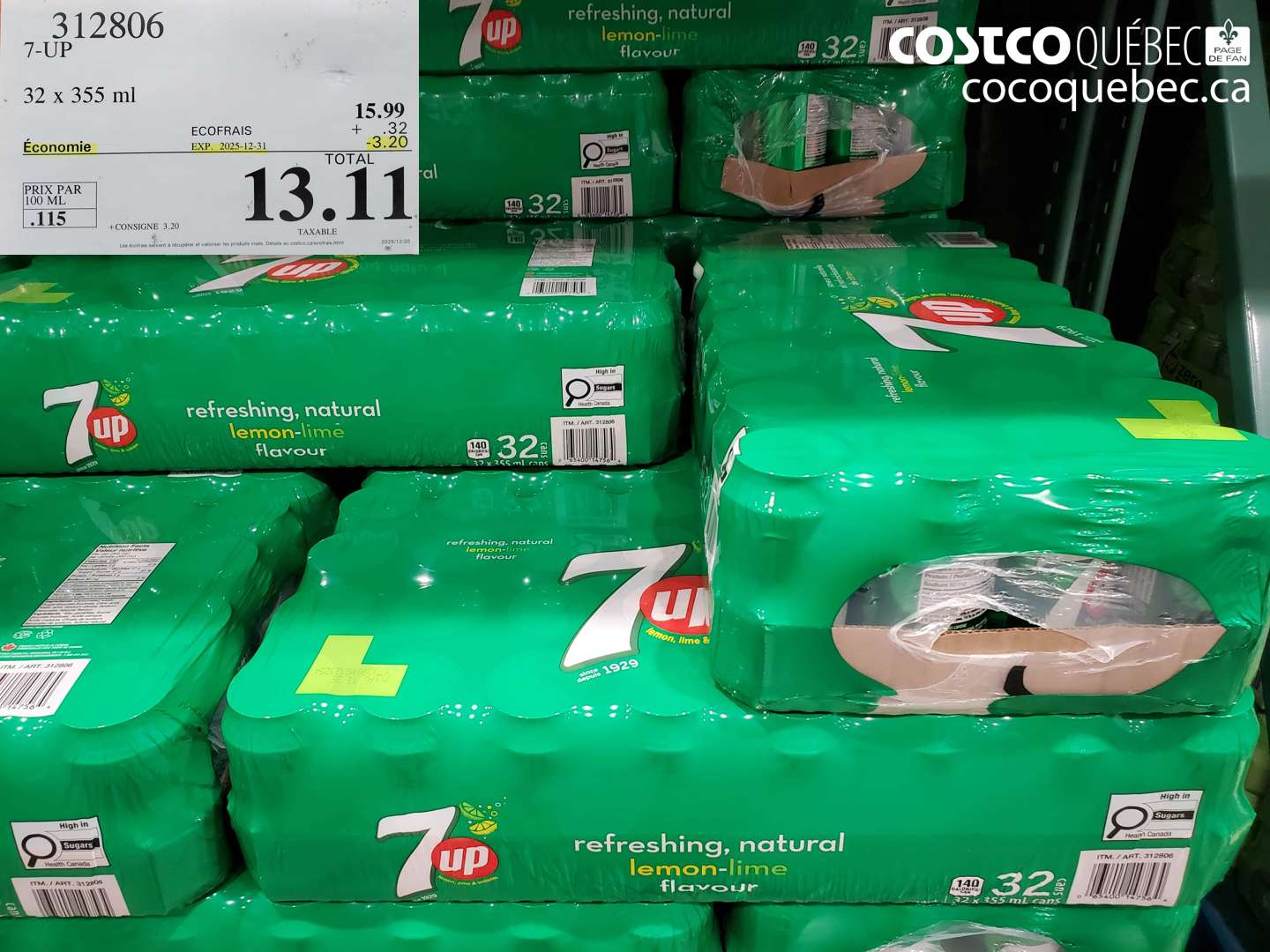 312806 7-UP, 32 x 355 ml ($3.20 INSTANT SAVINGS EXPIRES ON 2025-12-31) $13.11