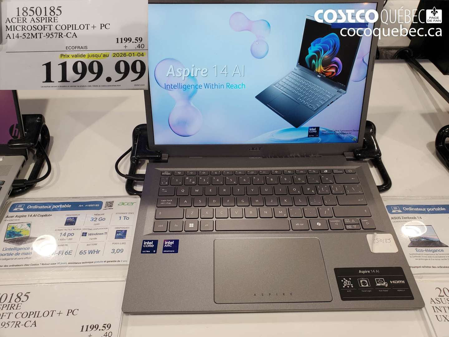 1850185 ACER ASPIRE MICROSOFT COPILOT + PC A14-52MT-957R-CA (EXPIRES ON 2026-01-04) $1199.99