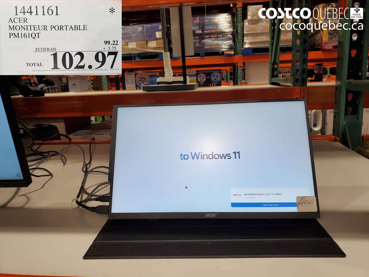 1441161 ACER MONITEUR PORTABLE PM161QT $102.97