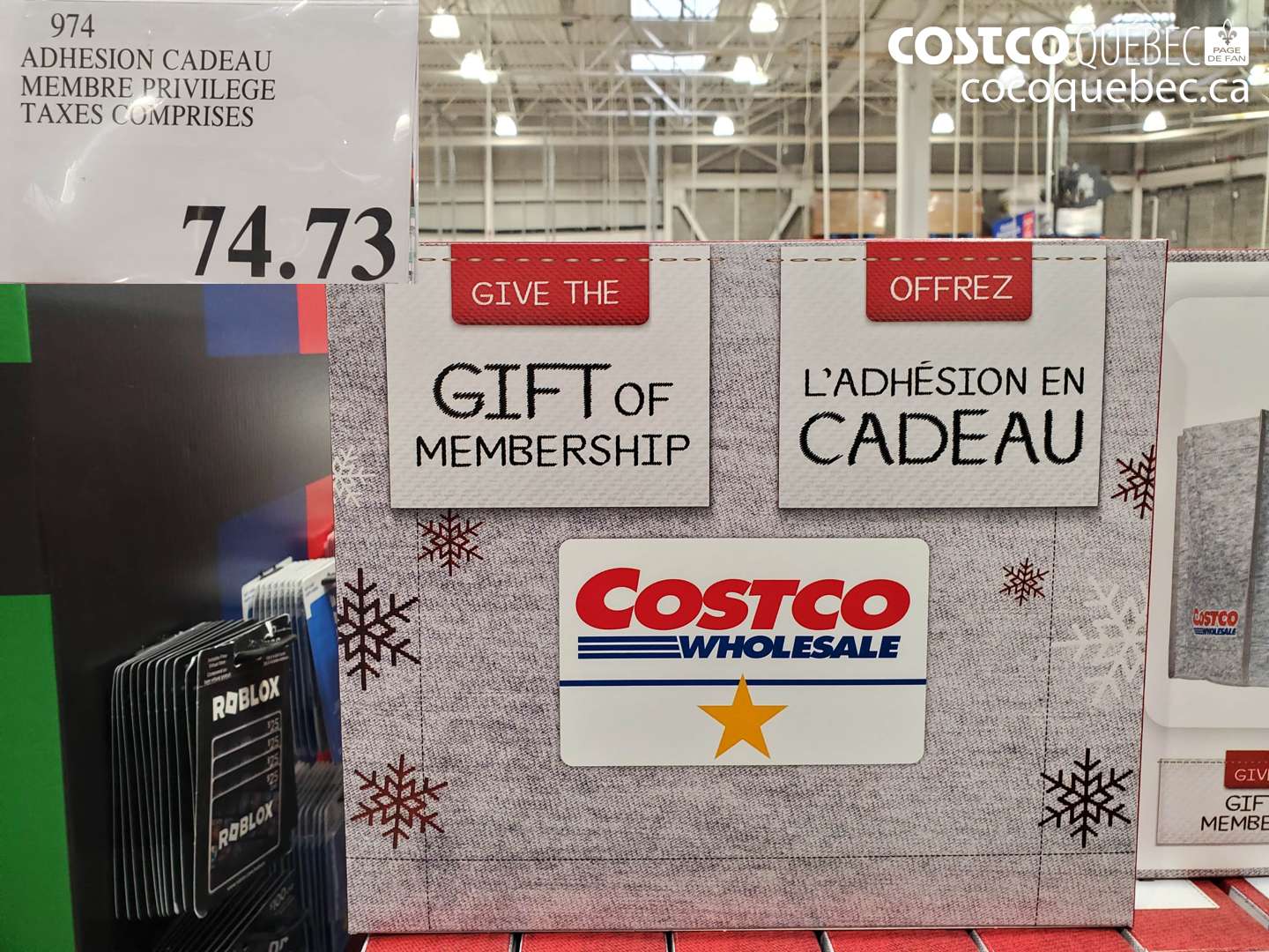 974 ADHESION CADEAU MEMBRE PRIVILEGE TAXES COMPRISES $74.73