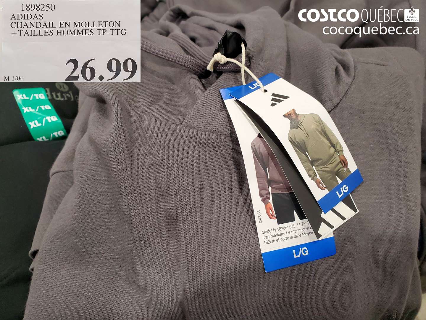 1898250 ADIDAS CHANDAIL EN MOLLETON + TAILLES HOMMES TP-TTG $26.99