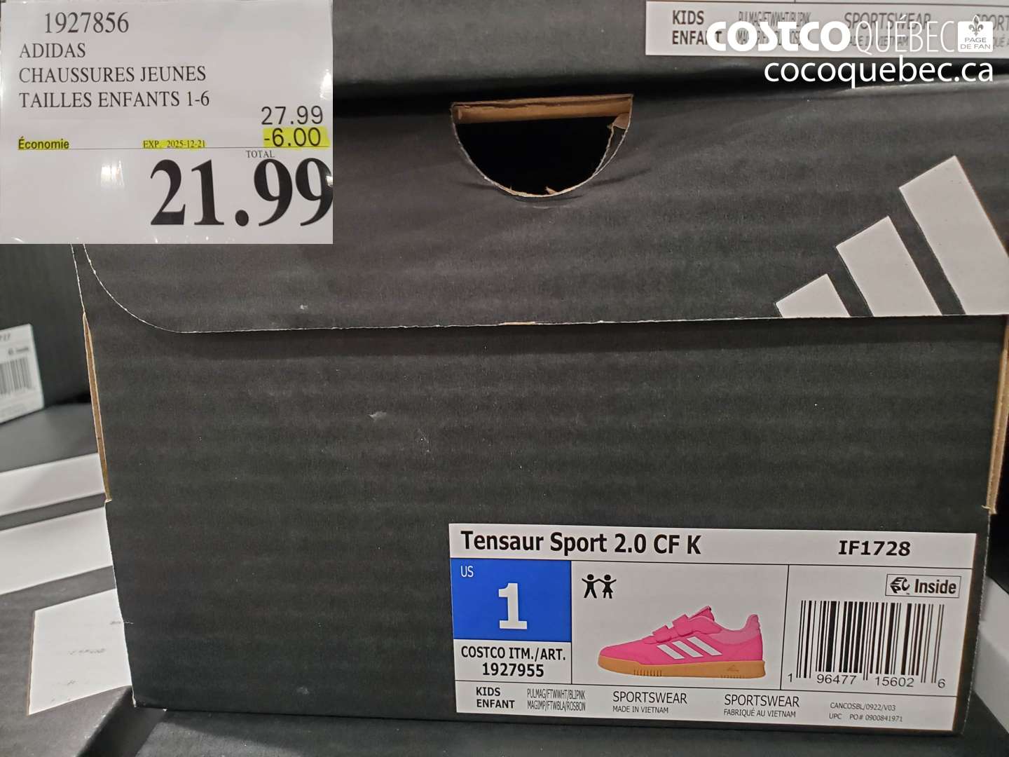 1927856 ADIDAS CHAUSSURES JEUNES TAILLES ENFANTS 1-6 ($6.00 INSTANT SAVINGS EXPIRES ON 2025-12-21) $21.99