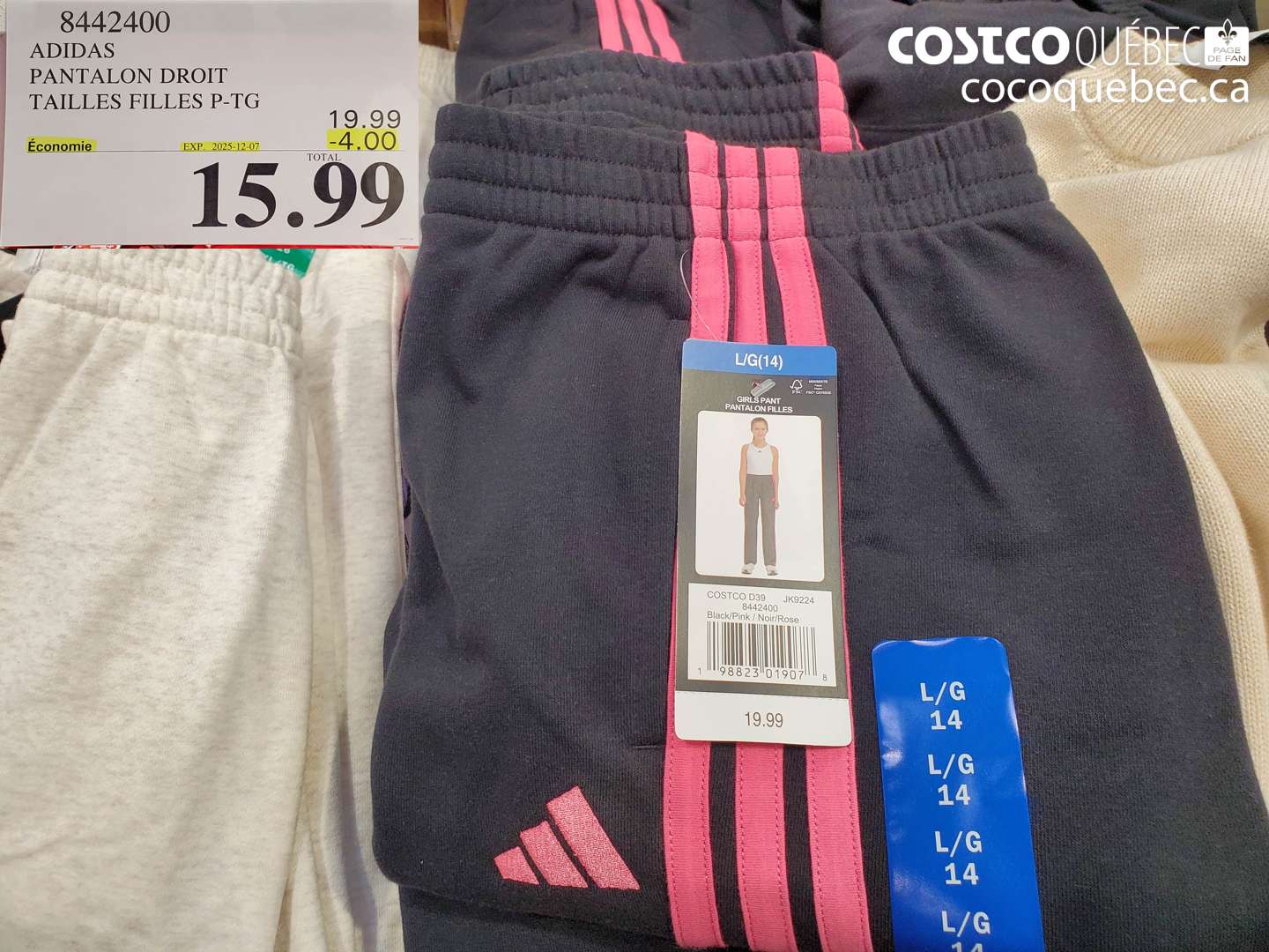 8442400 ADIDAS PANTALON DROIT TAILLES FILLES P-TG ($4.00 INSTANT SAVINGS EXPIRES ON 2025-12-07) $15.99