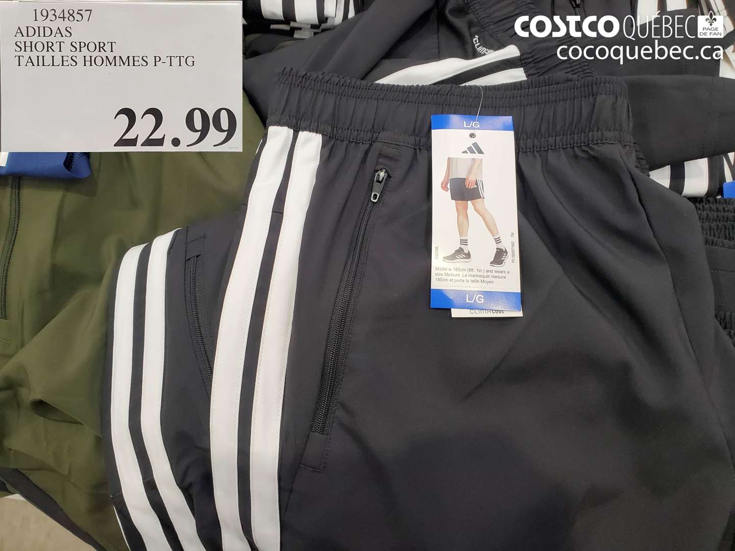 1934857 ADIDAS SHORT SPORT TAILLES HOMMES P-TTG $22.99