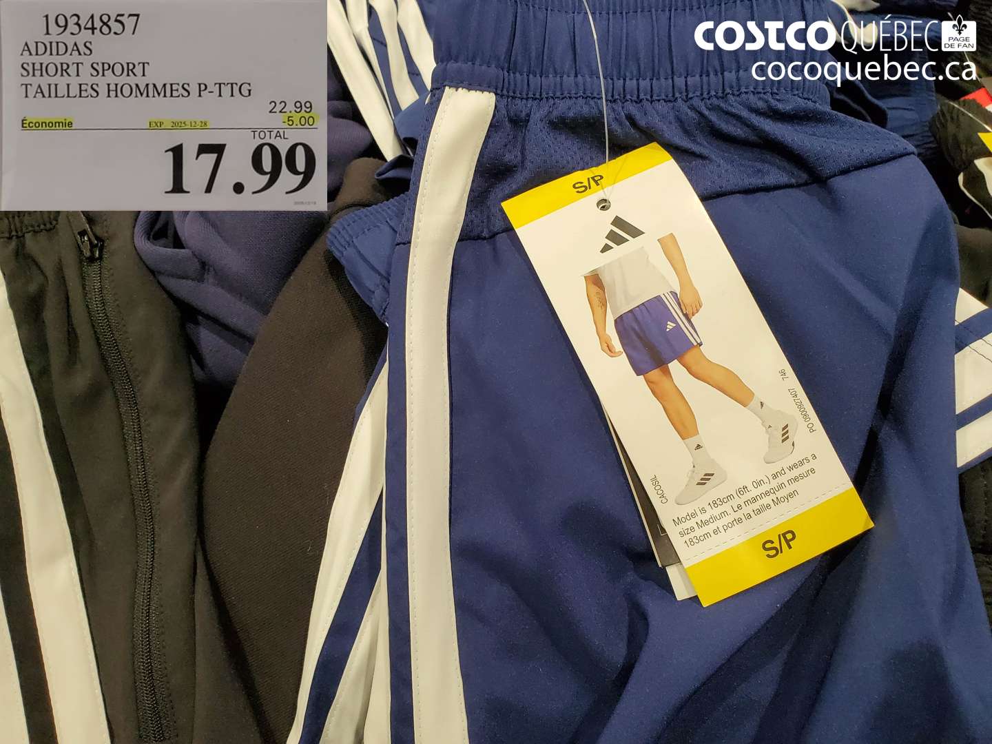 1934857 ADIDAS SHORT SPORT TAILLES HOMMES P-TTG ($5.00 INSTANT SAVINGS EXPIRES ON 2025-12-28) $17.99