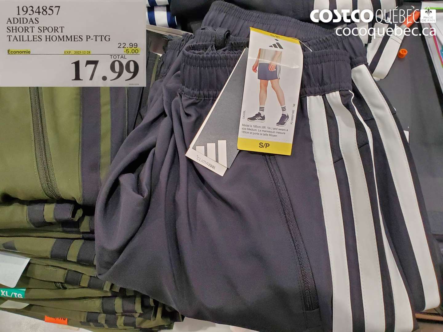 1934857 ADIDAS SHORT SPORT TAILLES HOMMES P-TTG ($5.00 INSTANT SAVINGS EXPIRES ON 2025-12-28) $17.99