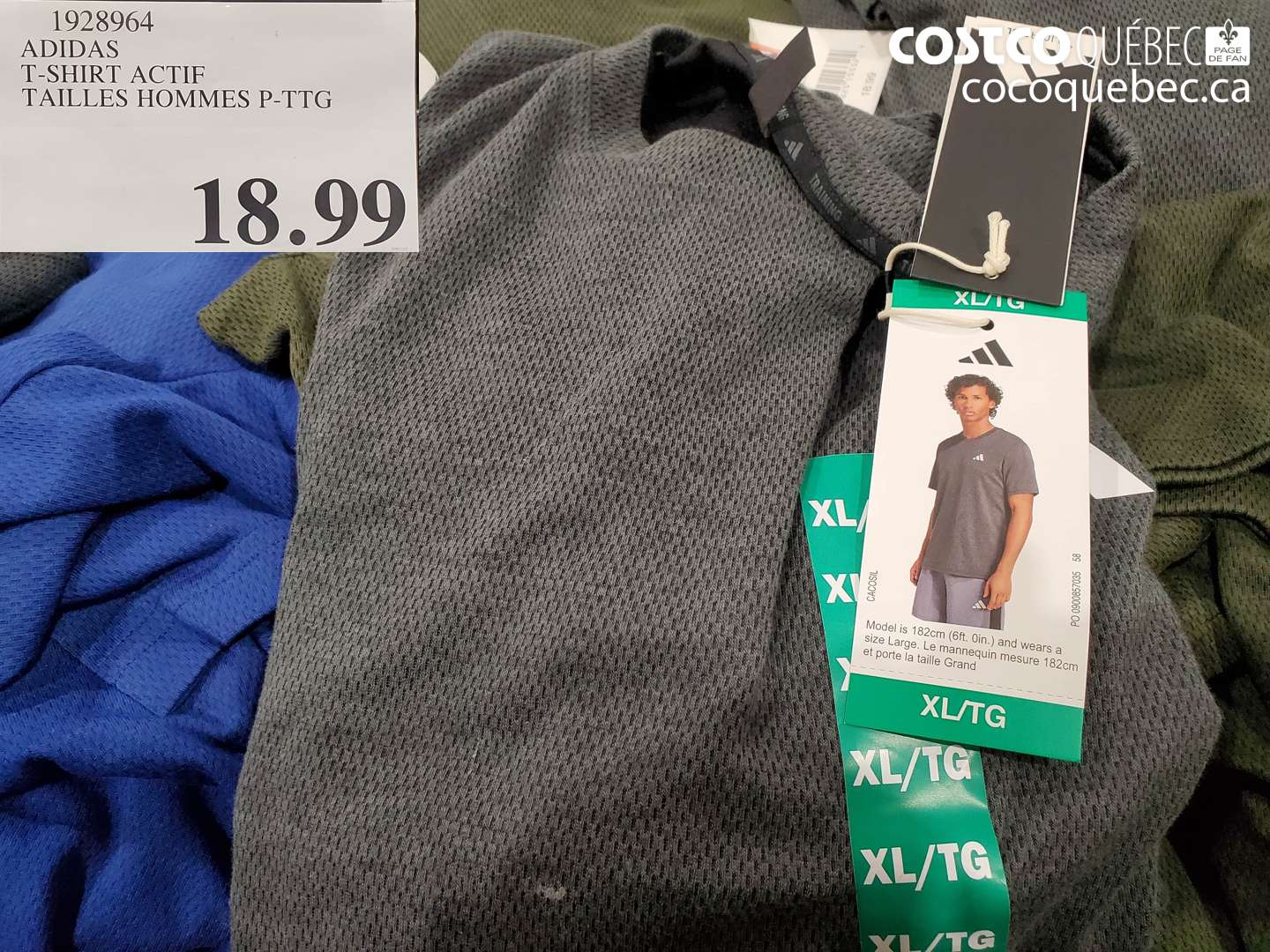 1928964 ADIDAS T-SHIRT ACTIF TAILLES HOMMES P-TTG $18.99
