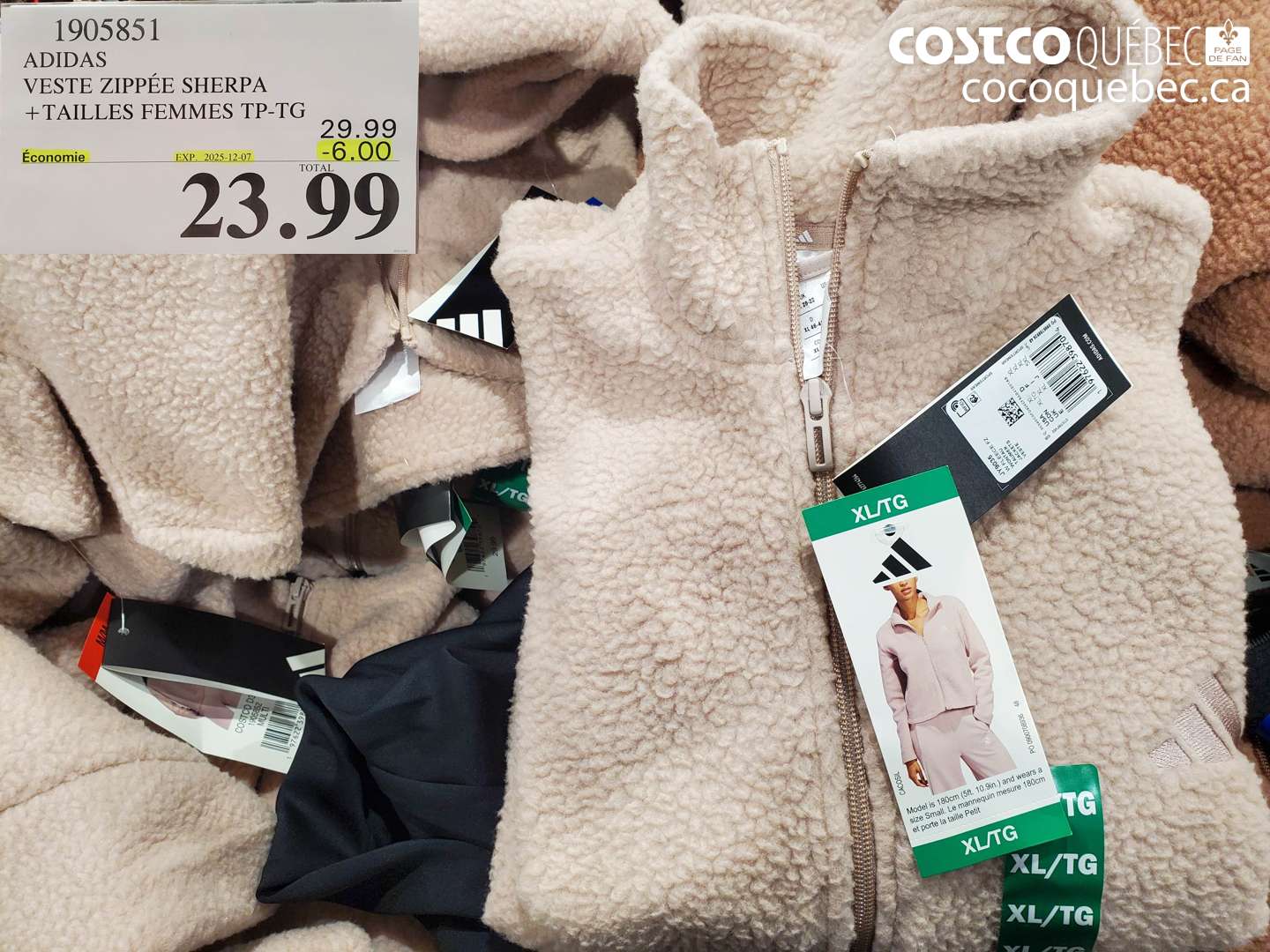 1905851 ADIDAS VESTE ZIPPEE SHERPA +TAILLES FEMMES TP-TG ($6.00 INSTANT SAVINGS EXPIRES ON 2025-12-07) $23.99