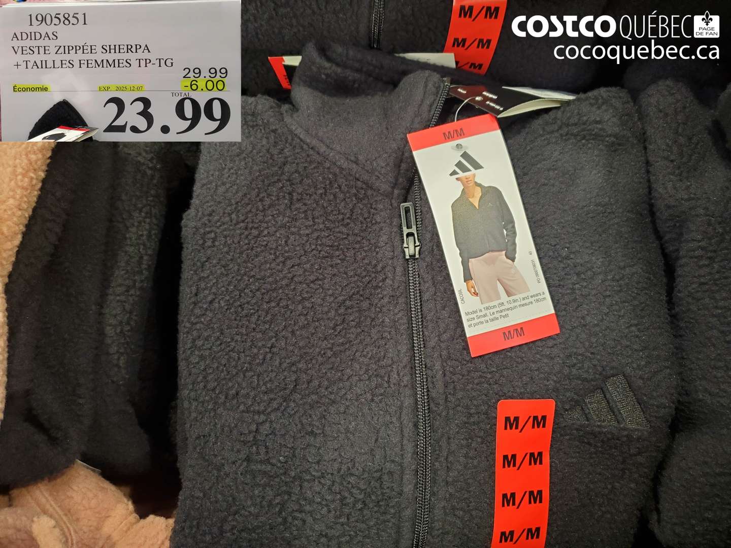 1905851 ADIDAS VESTE ZIPPEE SHERPA +TAILLES FEMMES TP-TG ($6.00 INSTANT SAVINGS EXPIRES ON 2025-12-07) $23.99