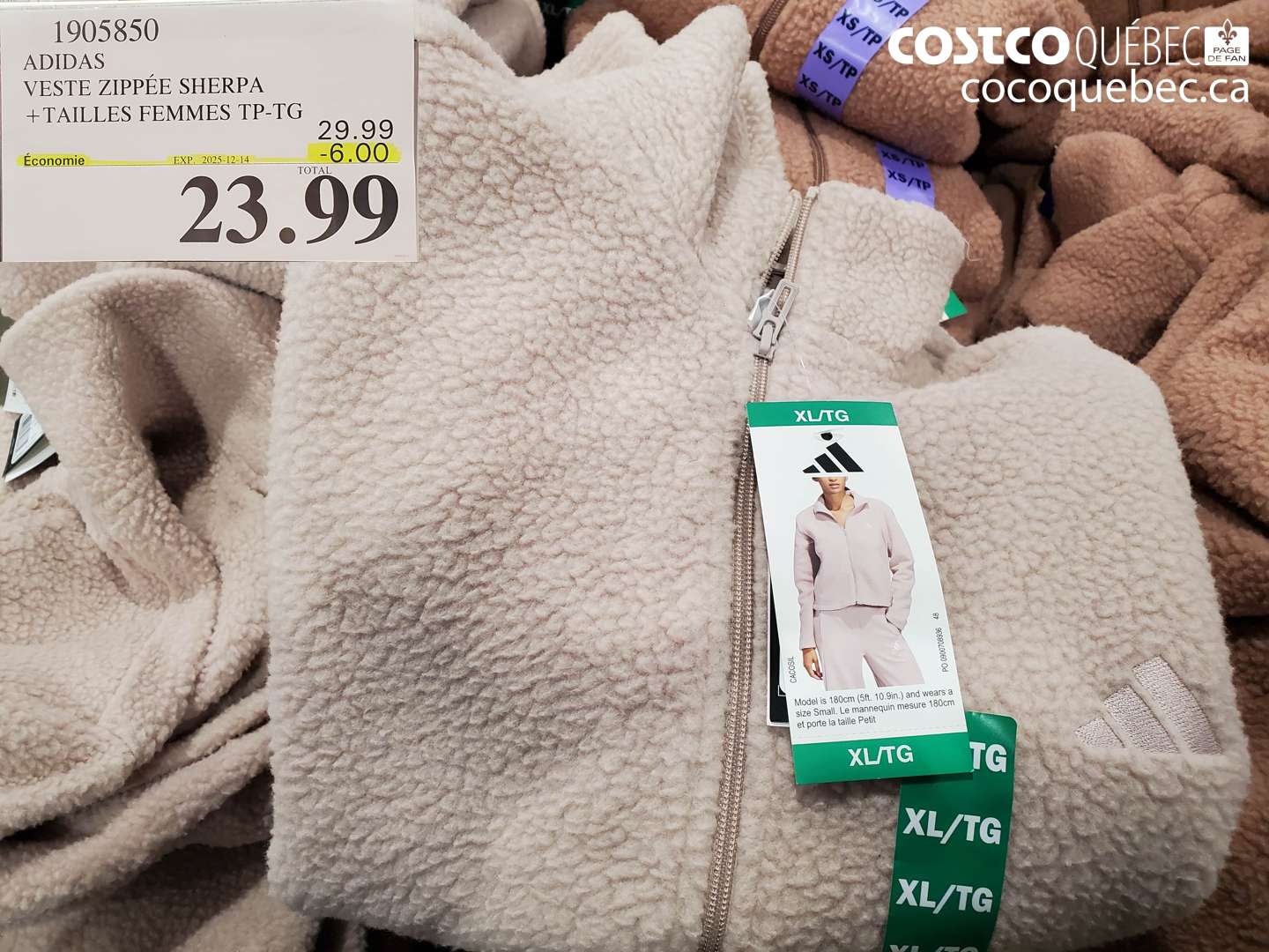 1905850 ADIDAS VESTE ZIPPÉE SHERPA +TAILLES FEMMES TP-TG (EXPIRES ON 2025-12-14) $23.99