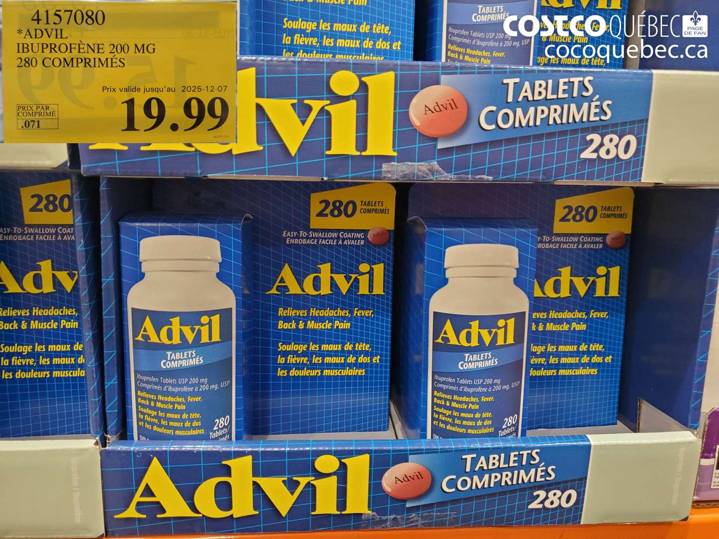 4157080 ADVIL IBUPROFENE 200 MG 280 COMPRIMES (EXPIRES ON 2025-12-07) $19.99
