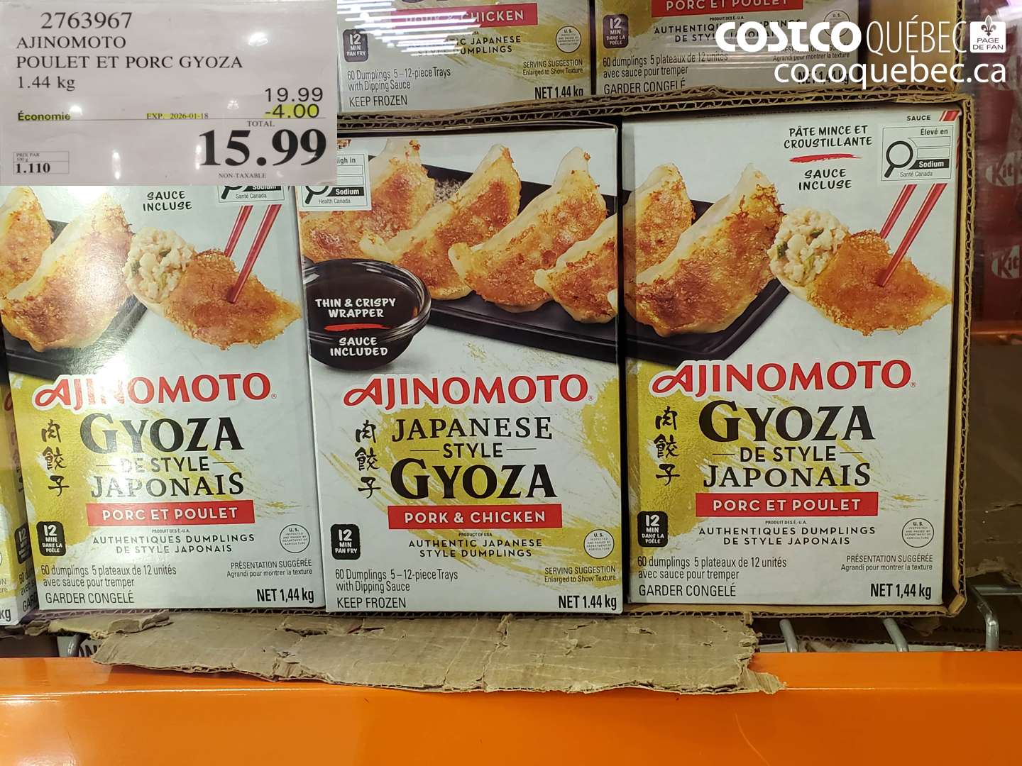 2763967 AJINOMOTO POULET ET PORC GYOZA 1.44 kg ($4.00 INSTANT SAVINGS EXPIRES ON 2026-01-18) $15.99