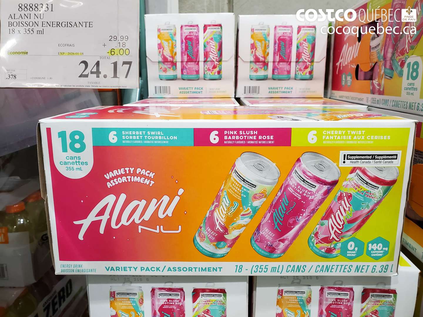 8888331 ALANI NU BOISSON ENERGISANTE 18 x 355 ml ($6.00 INSTANT SAVINGS EXPIRES ON 2026-01-18) $24.17