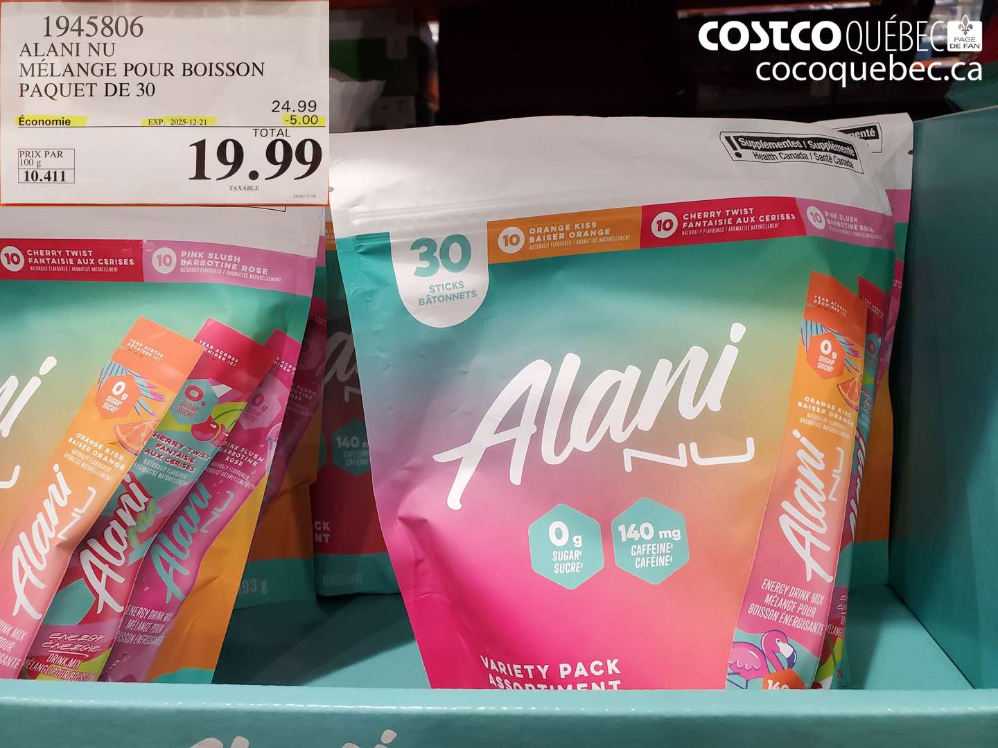1945806 ALANI NU MÉLANGE POUR BOISSON PAQUET DE 30 ($5.00 INSTANT SAVINGS EXPIRES ON 2025-12-21) $19.99