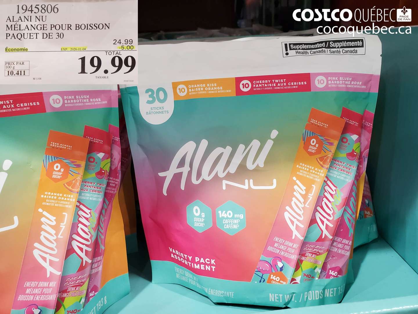 1945806 ALANI NU MÉLANGE POUR BOISSON PAQUET DE 30 ($5.00 INSTANT SAVINGS EXPIRES ON 2026-01-04) $19.99