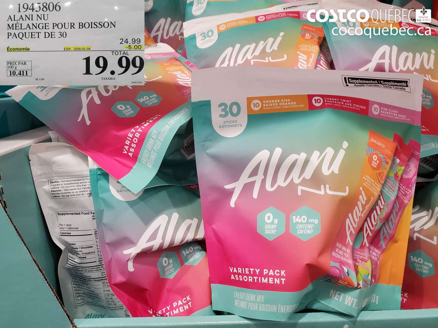 1945806 ALANI NU MÉLANGE POUR BOISSON PAQUET DE 30 ($5.00 INSTANT SAVINGS EXPIRES ON 2026-01-04) $19.99