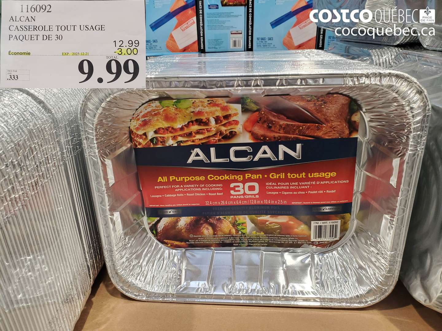 116092 ALCAN CASSEROLE TOUT USAGE PAQUET DE 30 (EXPIRES ON 2025-12-21) $9.99