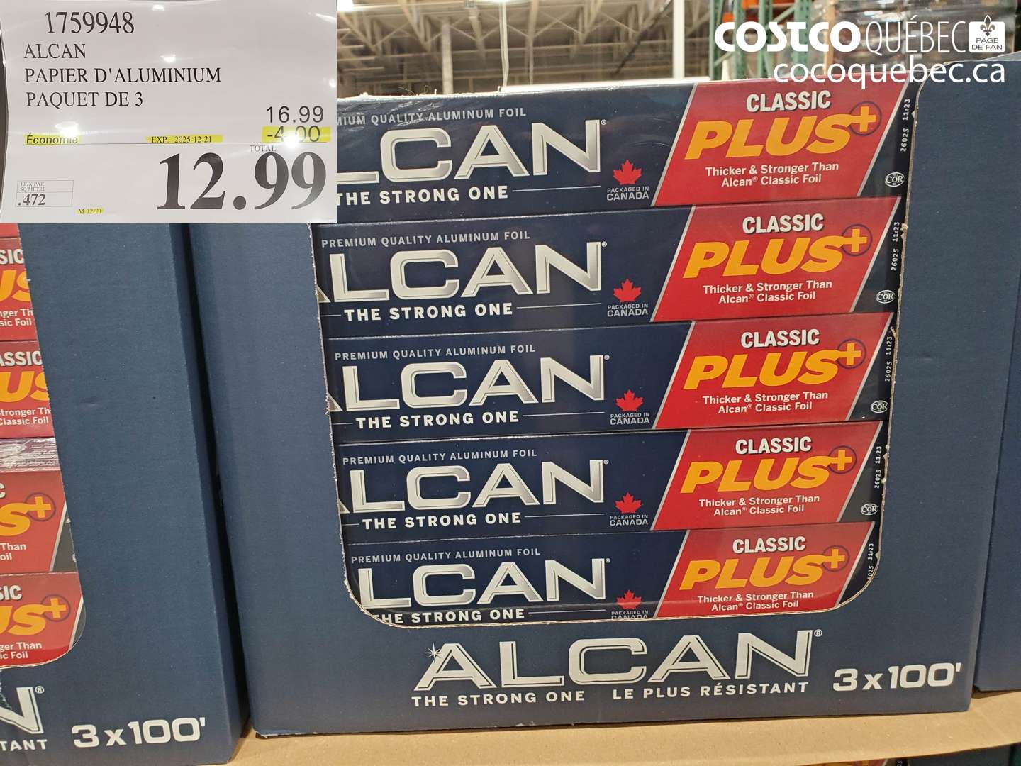 1759948 ALCAN PAPIER D'ALUMINIUM PAQUET DE 3 ($4.00 INSTANT SAVINGS EXPIRES ON 2025-12-21) $12.99