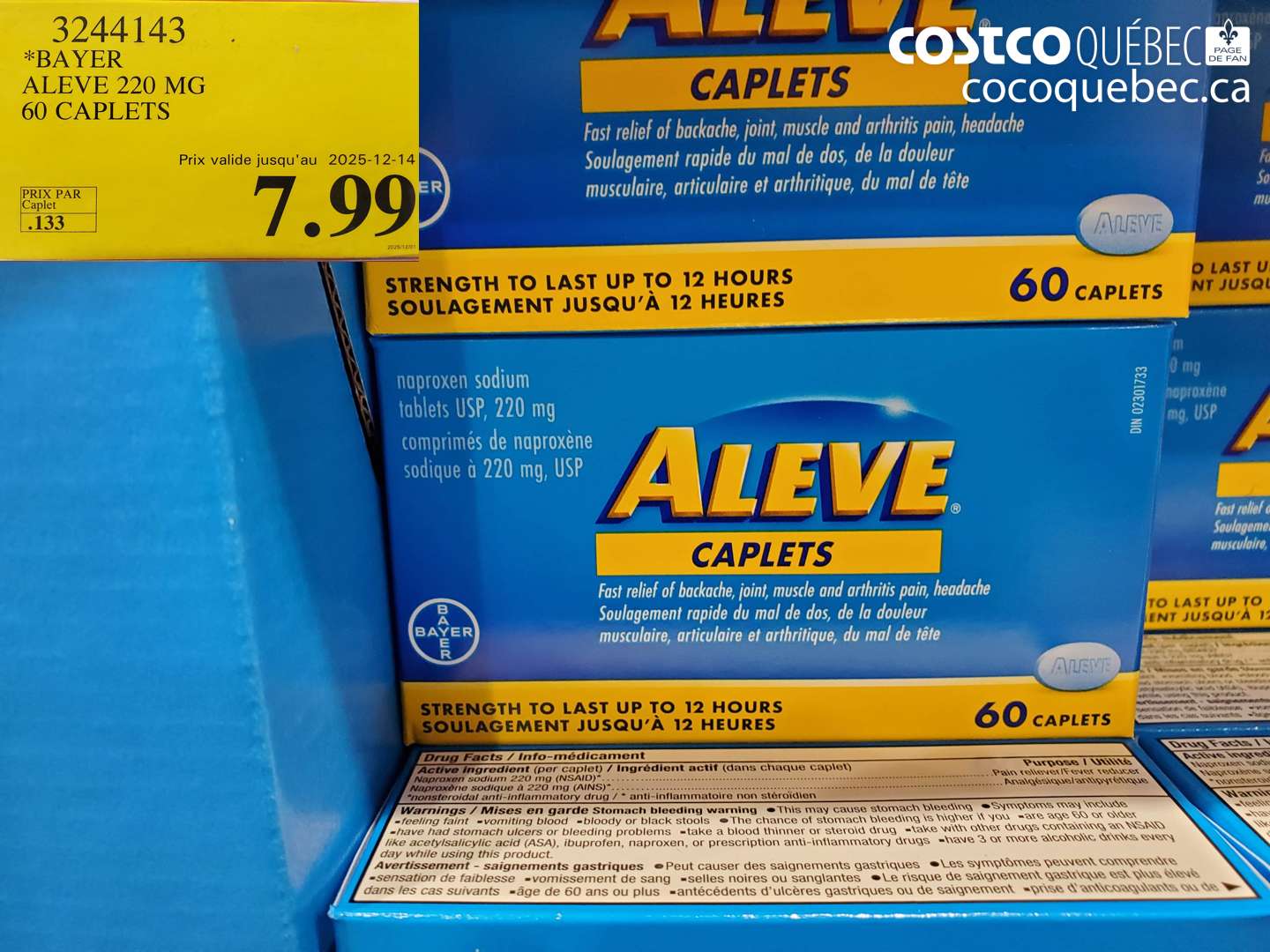 3244143 ALEVE 220 MG 60 CAPLETS (EXPIRES ON 2025-12-14) $7.99