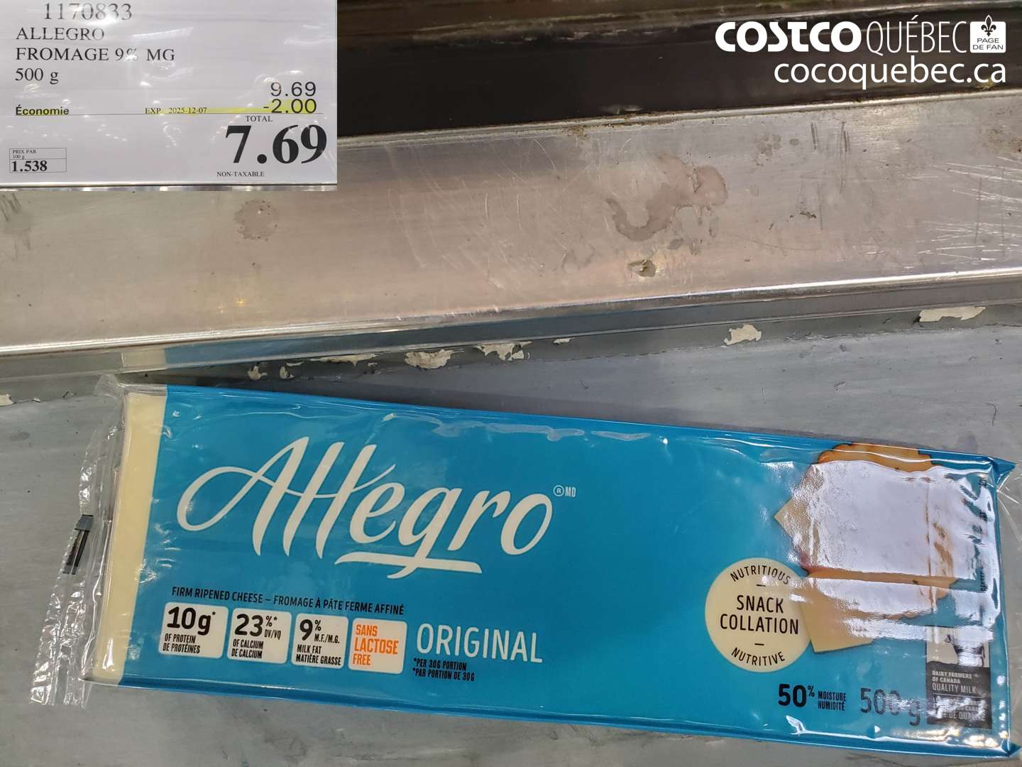 1170833 ALLEGRO FROMAGE 9% MG 500 g ($2.00 INSTANT SAVINGS EXPIRES ON 2025-12-07) $7.69