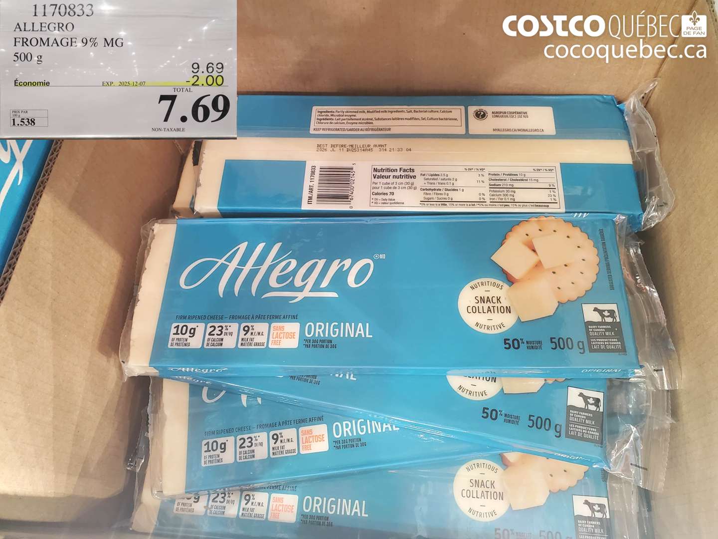 1170833 ALLEGRO FROMAGE 9% MG 500 g  ($2.00 INSTANT SAVINGS EXPIRES ON 2025-12-07) $7.69