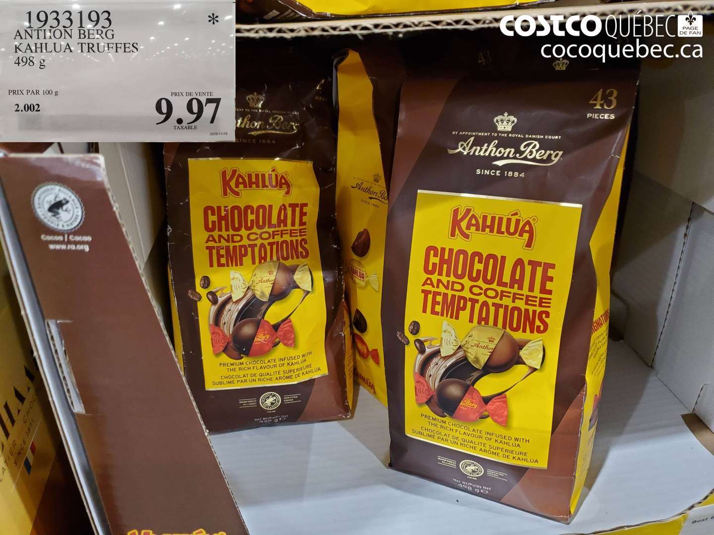 1933193 ANTHON BERG KAHLUA TRUFFES 498 g $9.97